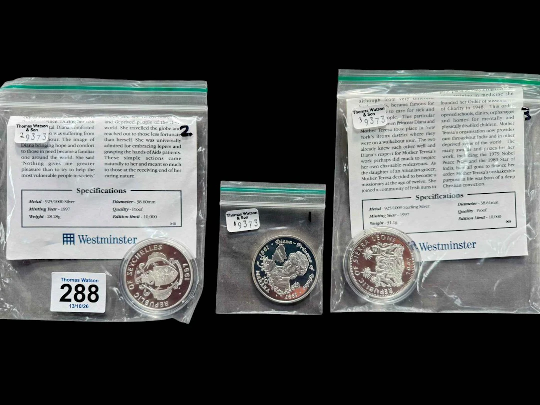 Three silver proof Diana Princess of Wales coins, Seychelles, Sierra