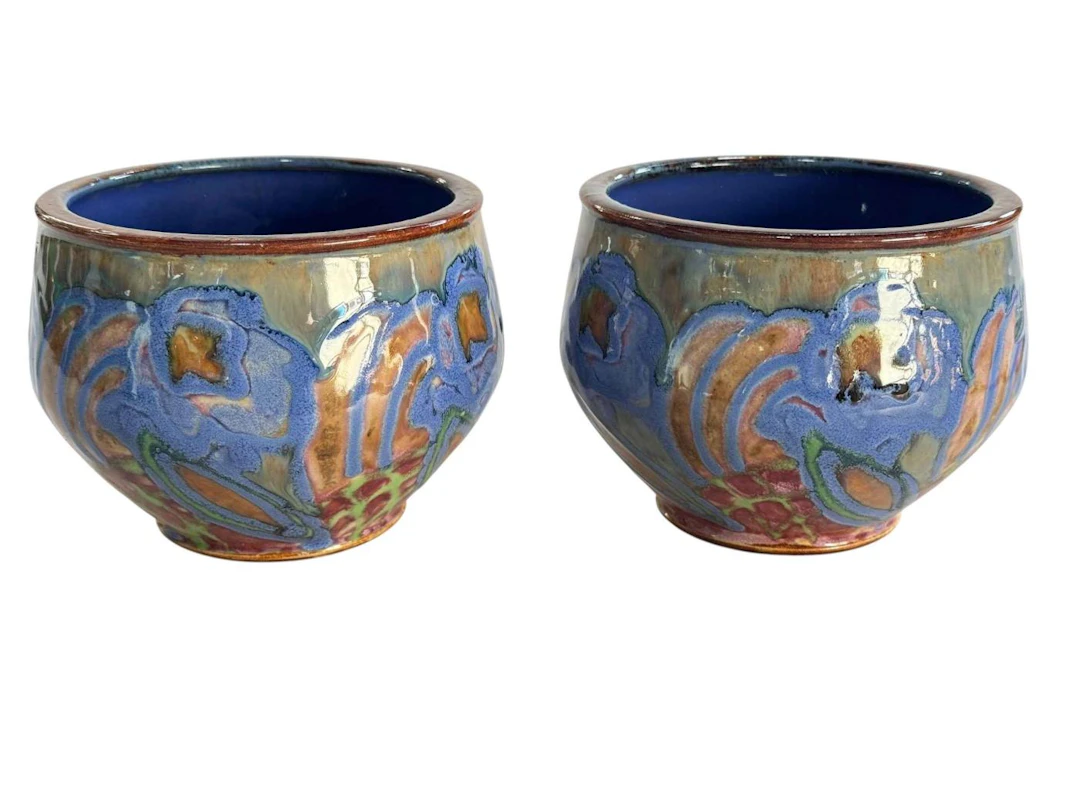 Pair Royal Doulton Stoneware planters, 10cm.