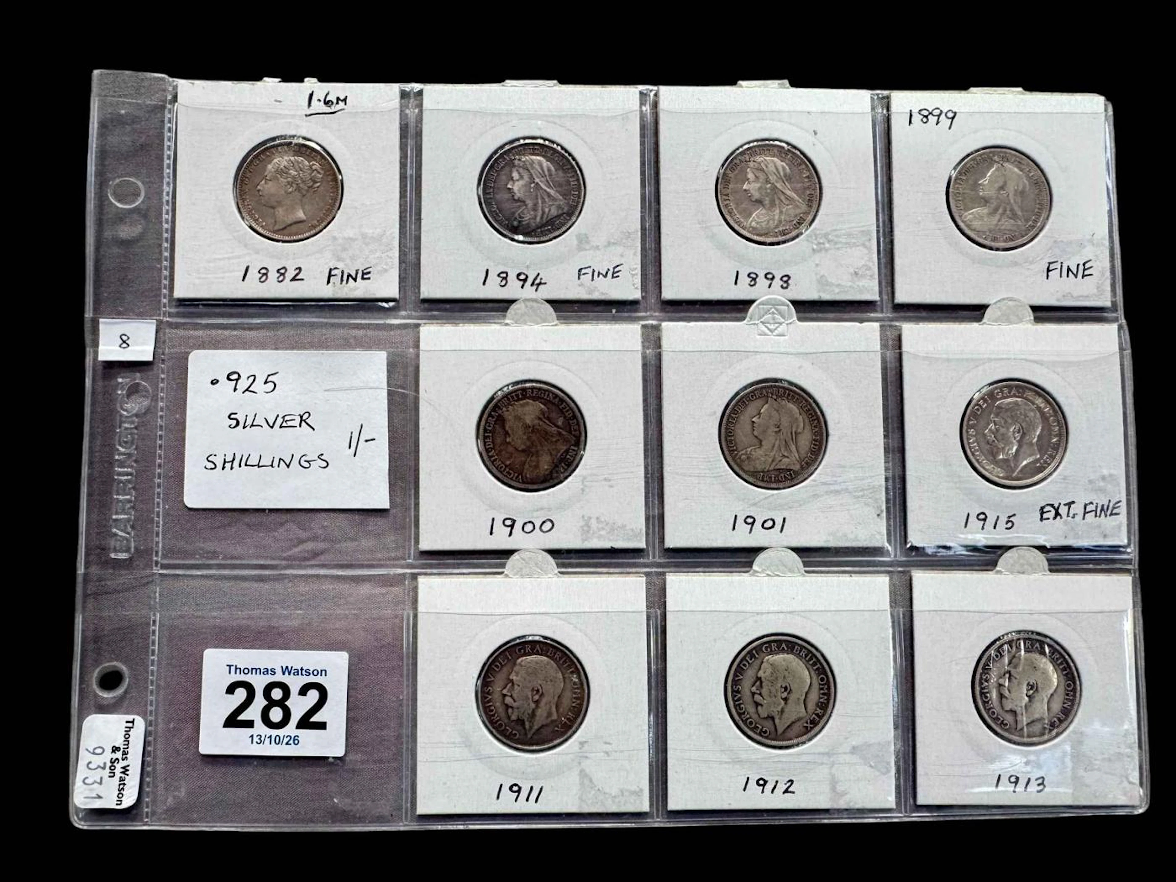 Ten silver shillings including 1880's.