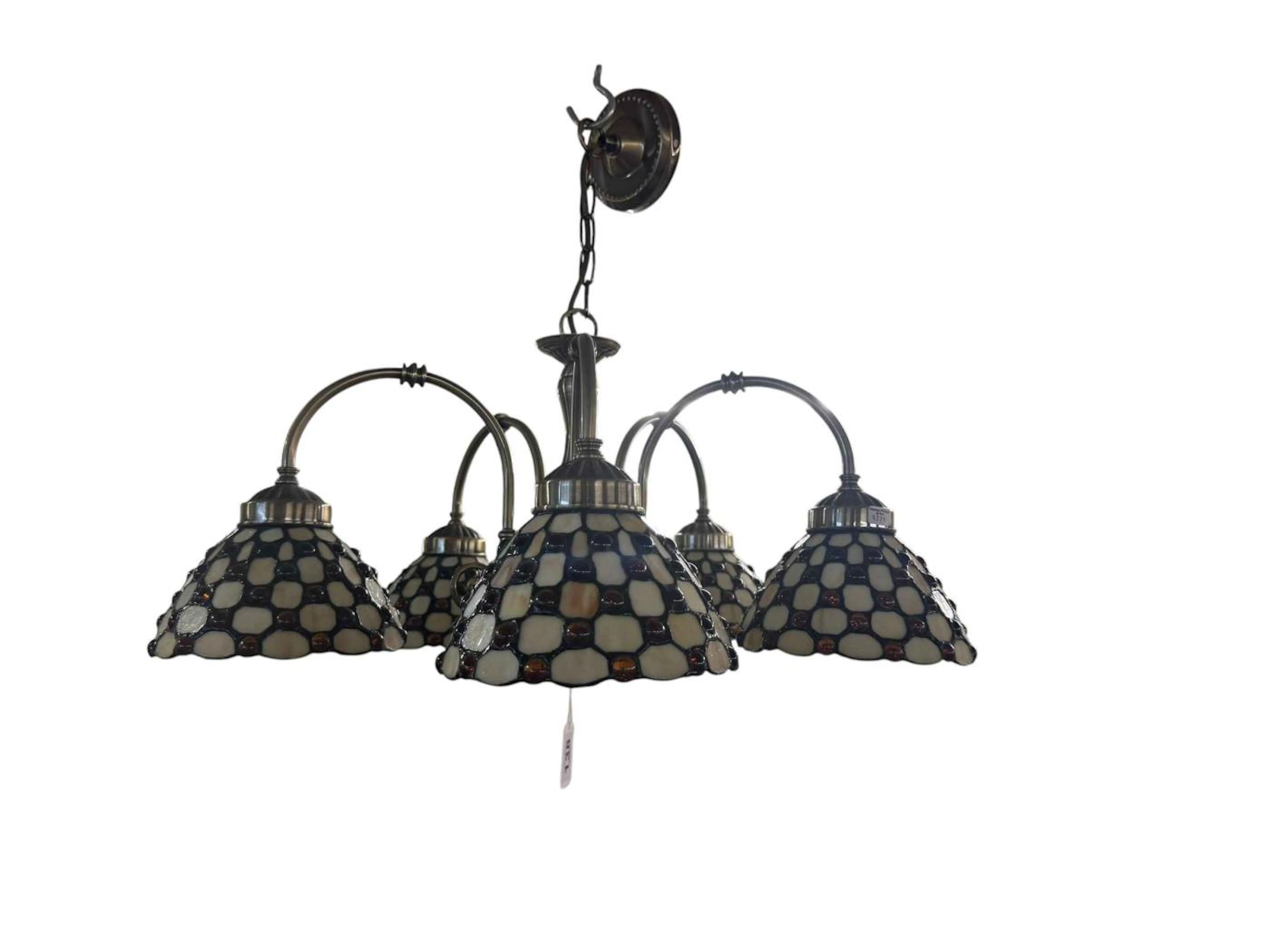 Tiffany style multi light chandelier together with two Tiffany style