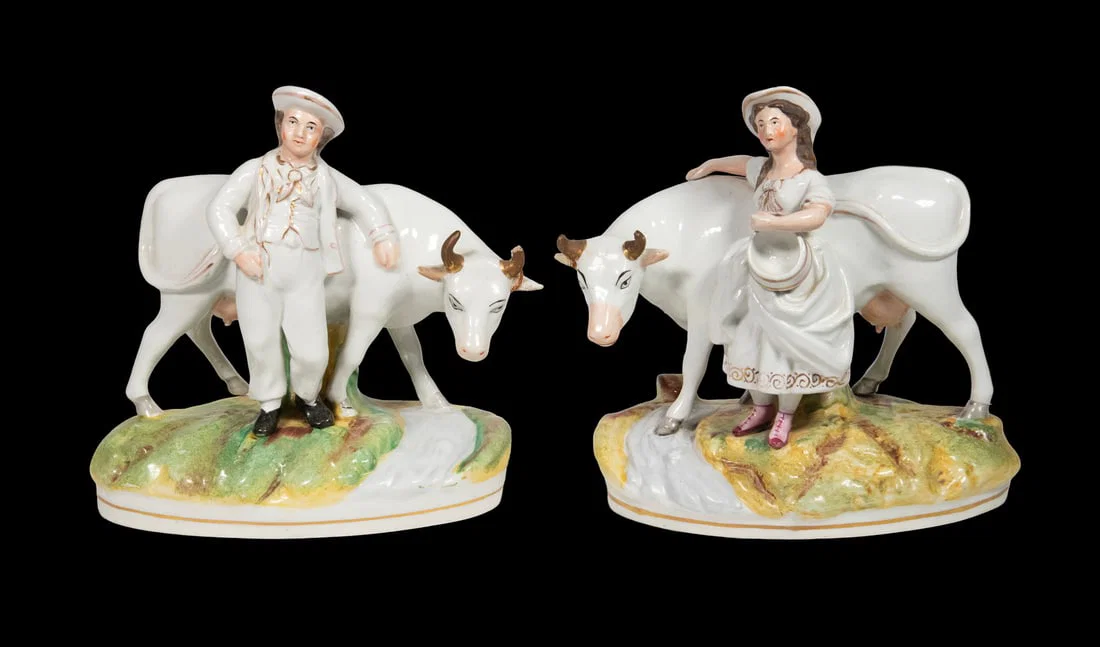 PR 19TH C. STAFFORDSHIRE COW FIGURAL GROUPS, THOMAS PARR