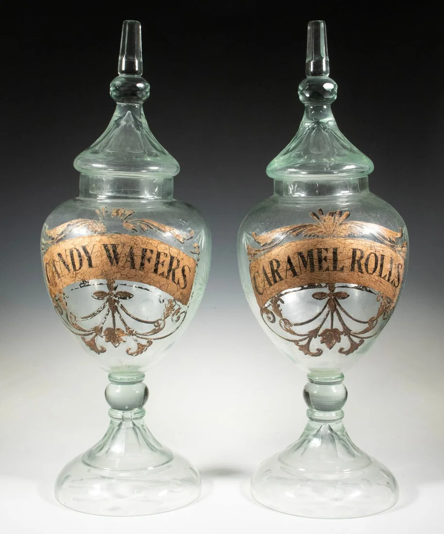 PAIR OF GILDED AGE CANDY SHOP WINDOW DISPLAY JARS