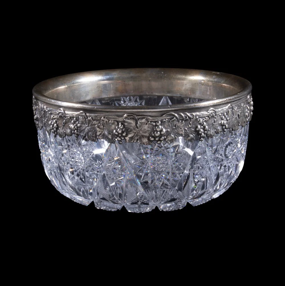 STERLING RIMMED AMERICAN BRILLIANT CUT GLASS BOWL
