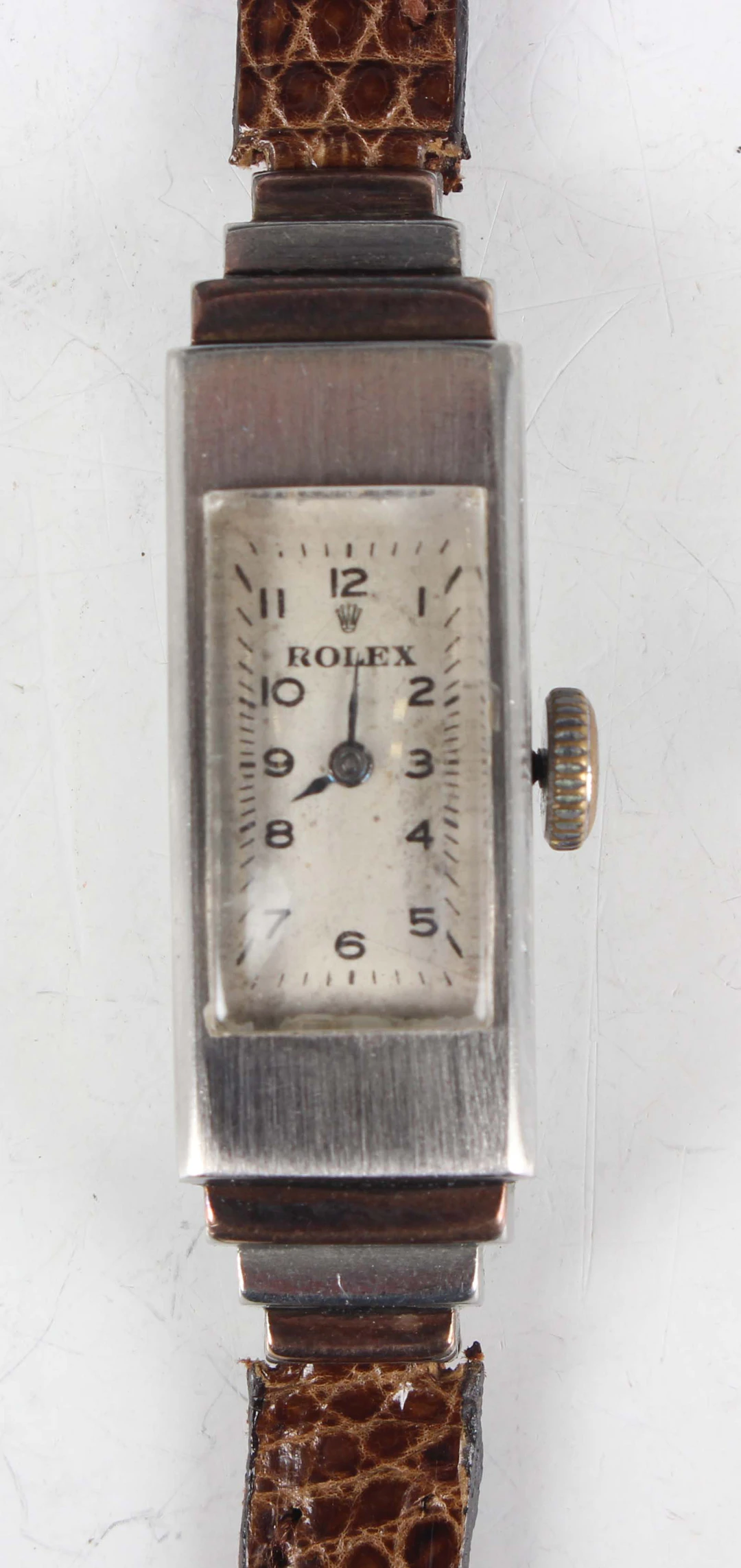 An Art Deco Rolex stainless steel rectangular cased lady's wristwatch