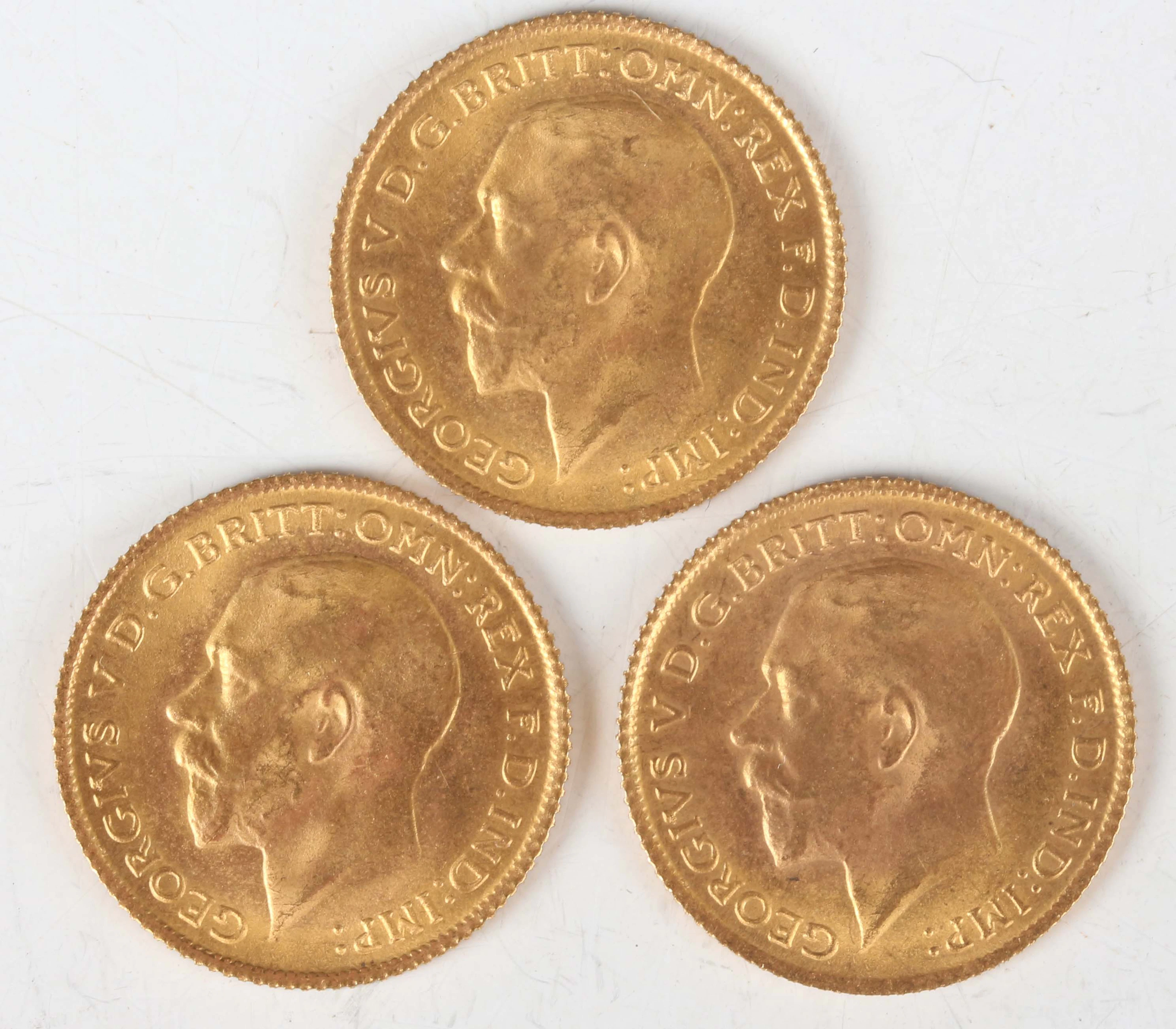 Three jewellers' copies of George V half-sovereigns, each bearing date 1912.