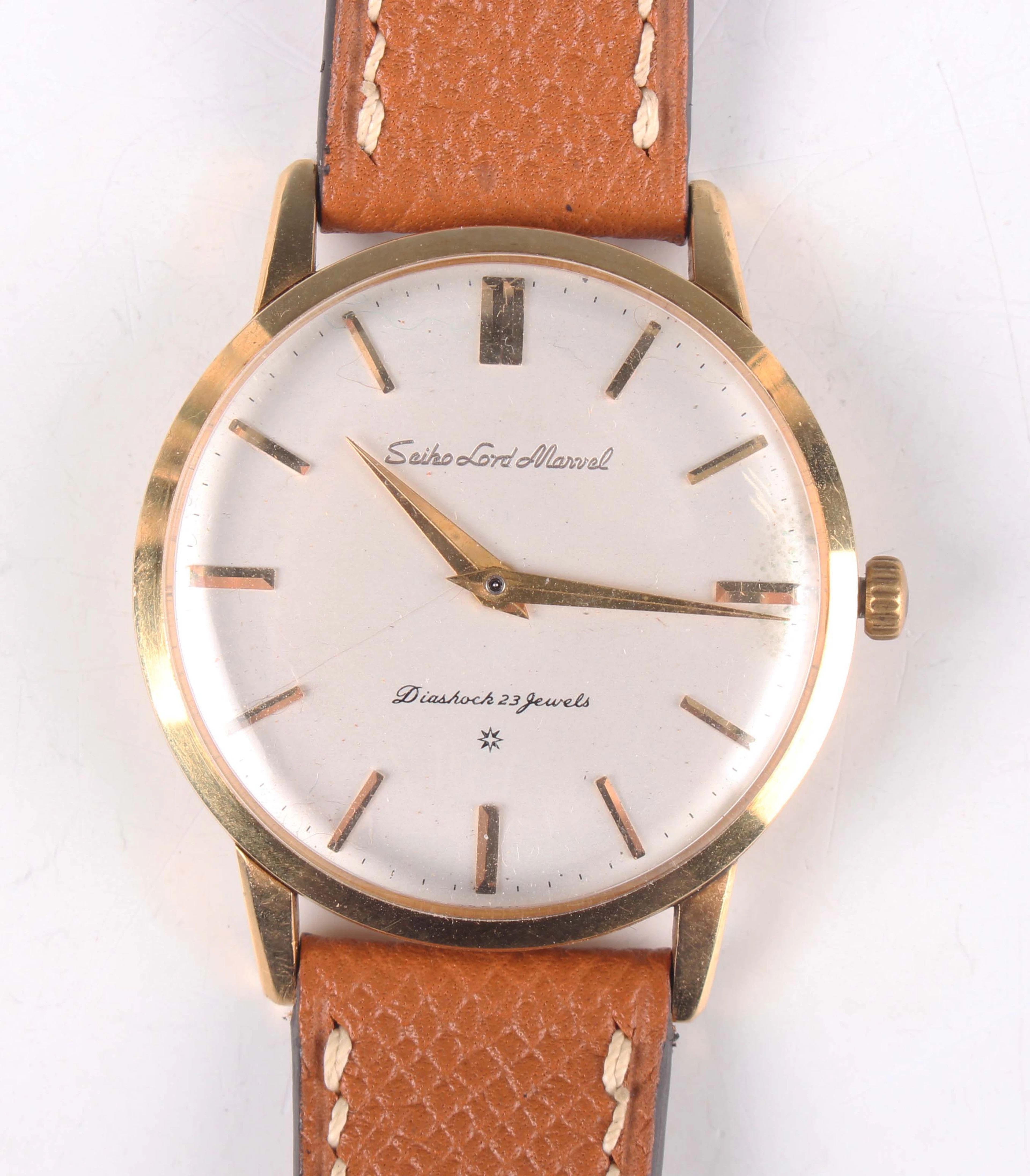 A Seiko Lord Marvel 18K gold circular cased gentleman's wristwatch