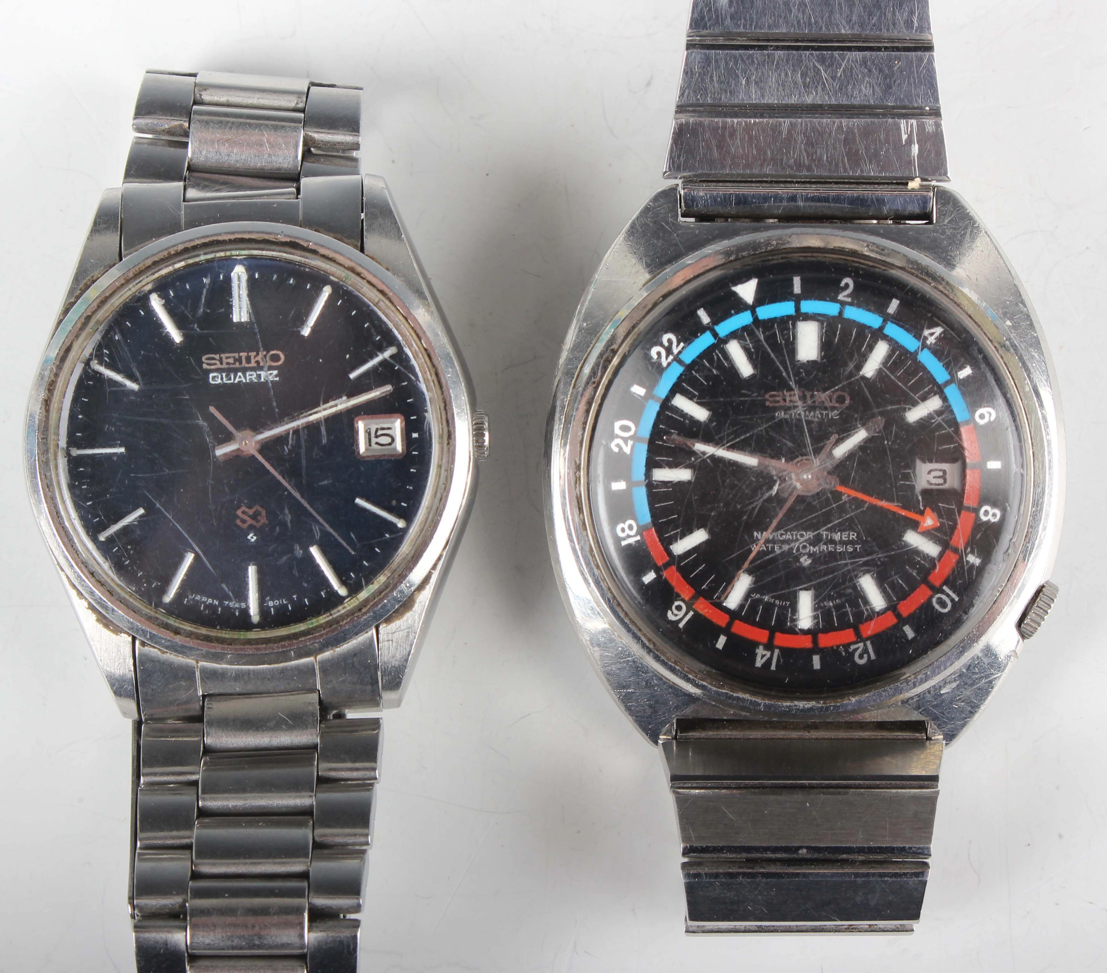 A Seiko Automatic Navigator Timer stainless steel gentleman's bracelet