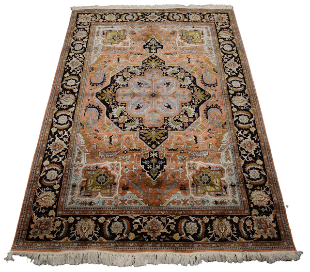 A Qum part silk rug, Central Persia, late 20th century, the dark salmon