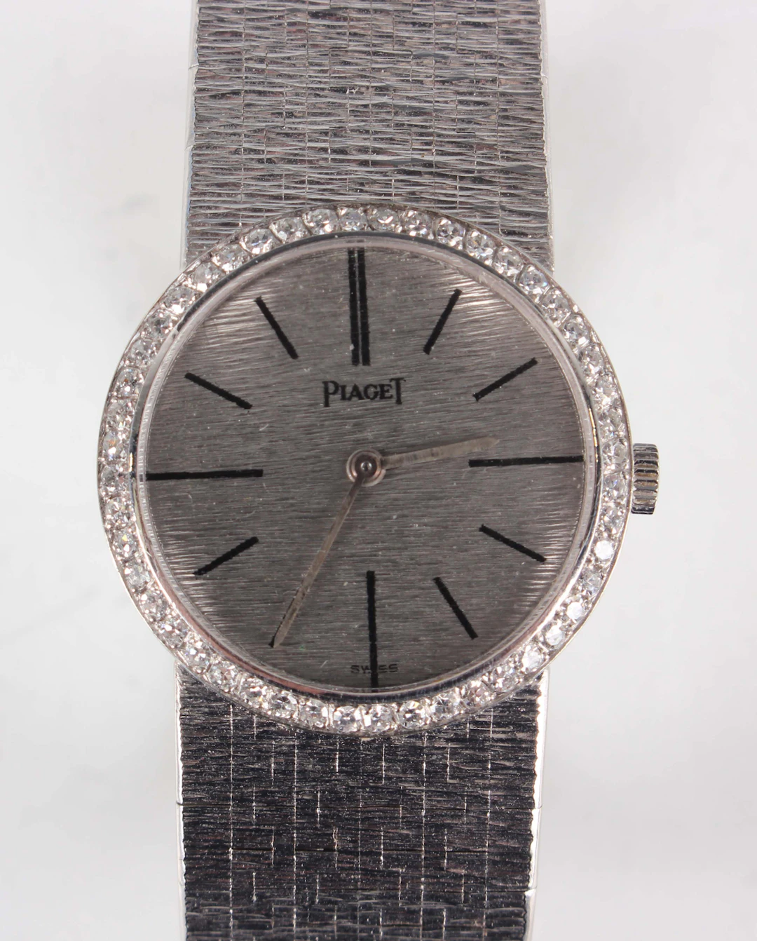 A Piaget 18K white gold and diamond set lady's bracelet wristwatch