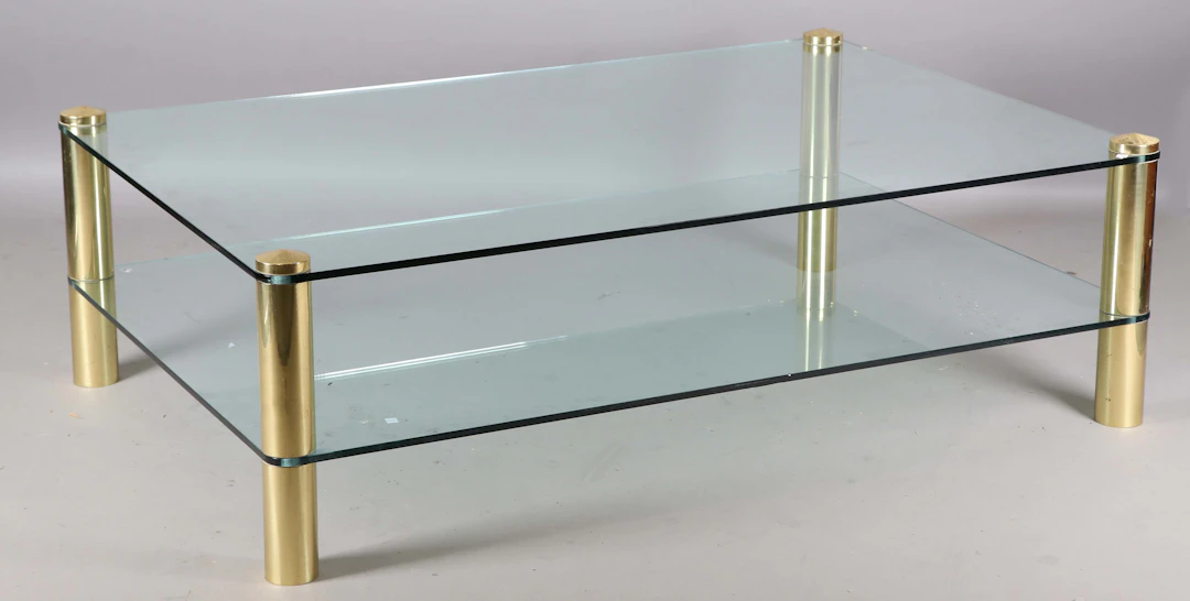 A modern Italian glass and gilt brass rectangular coffee table, height