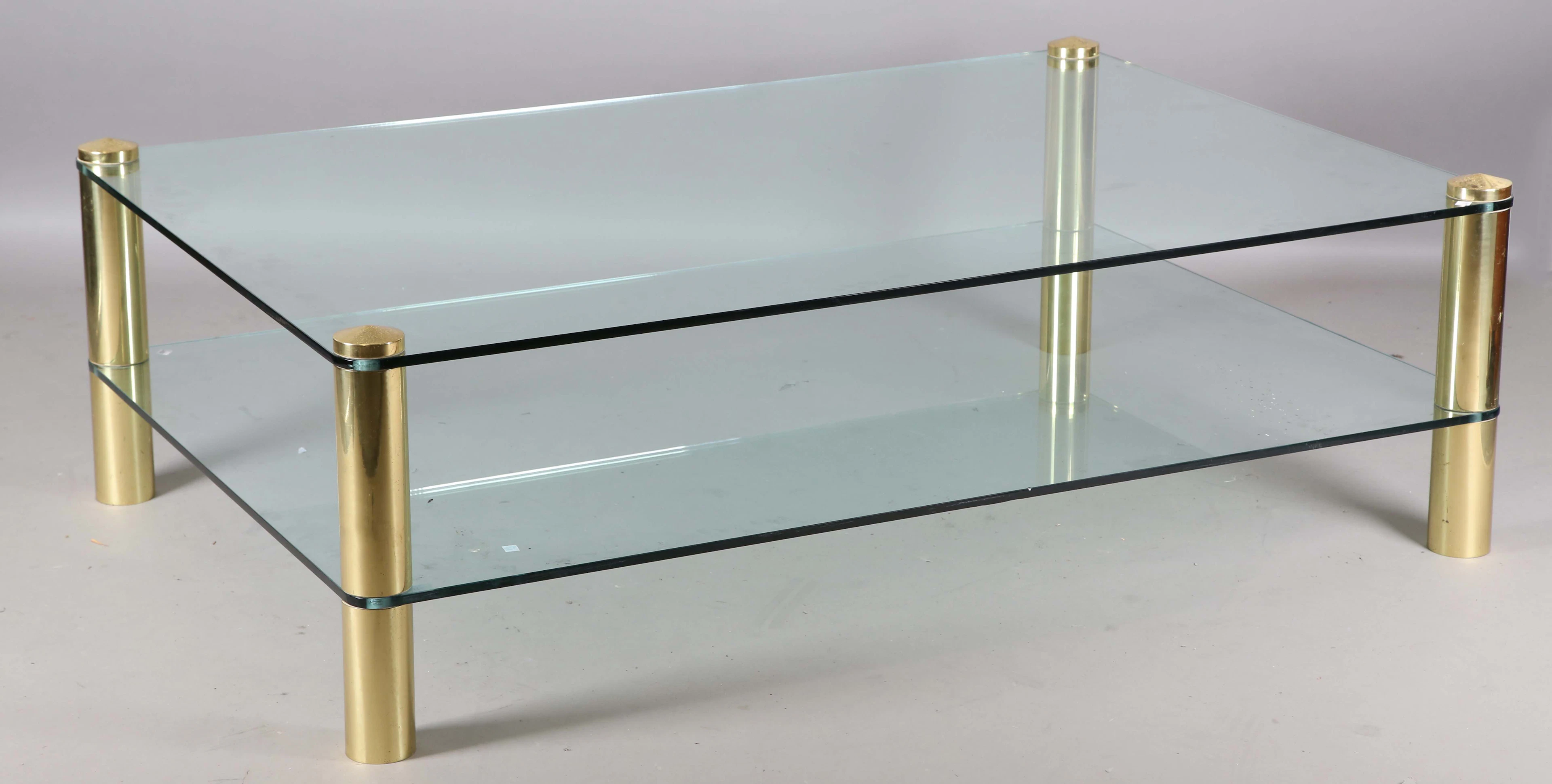 A modern Italian glass and gilt brass rectangular coffee table, height