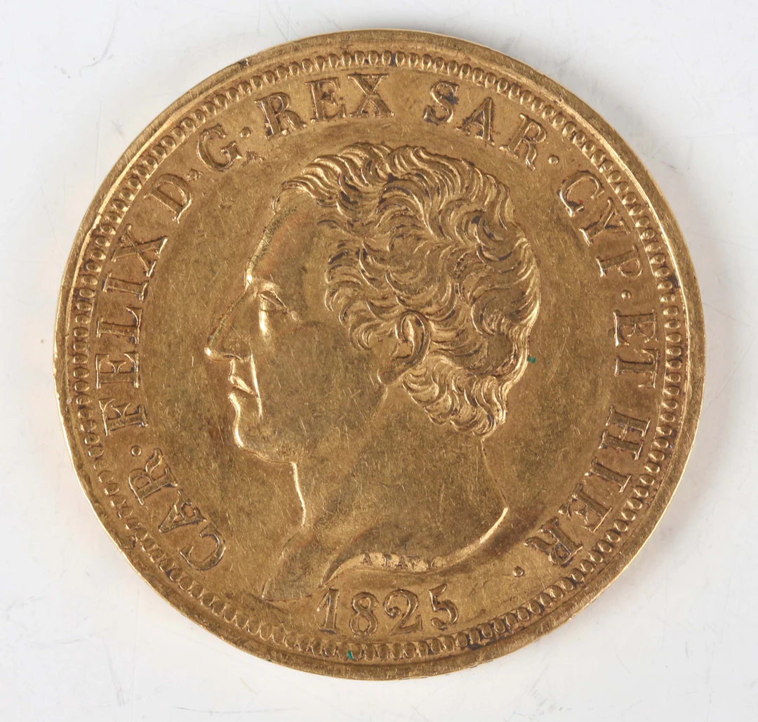An Italy Charles Felix gold eighty lire 1825, Turin Mint. Note: this