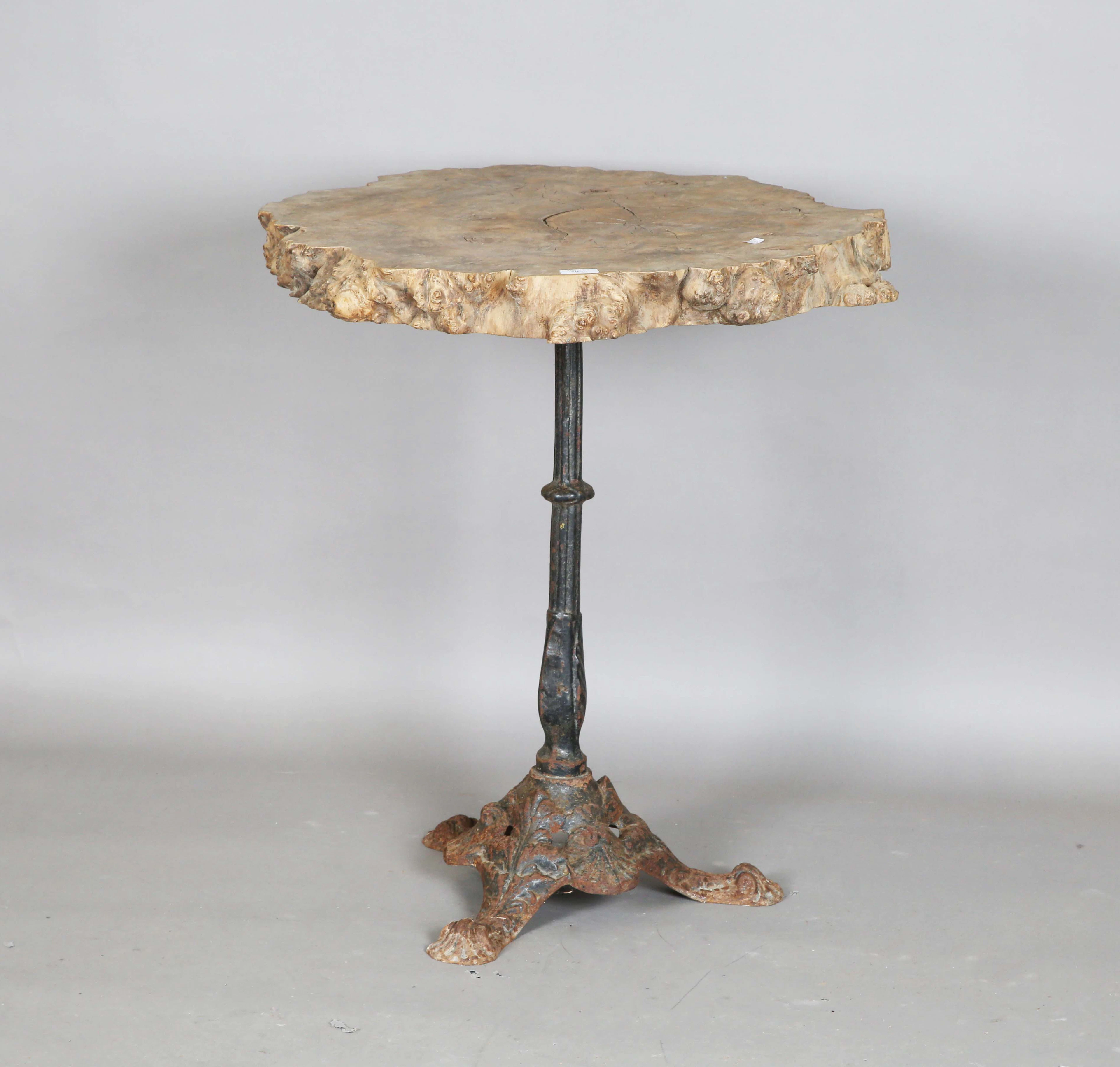 A 19th century cast iron table base, fitted with a thick cross-section