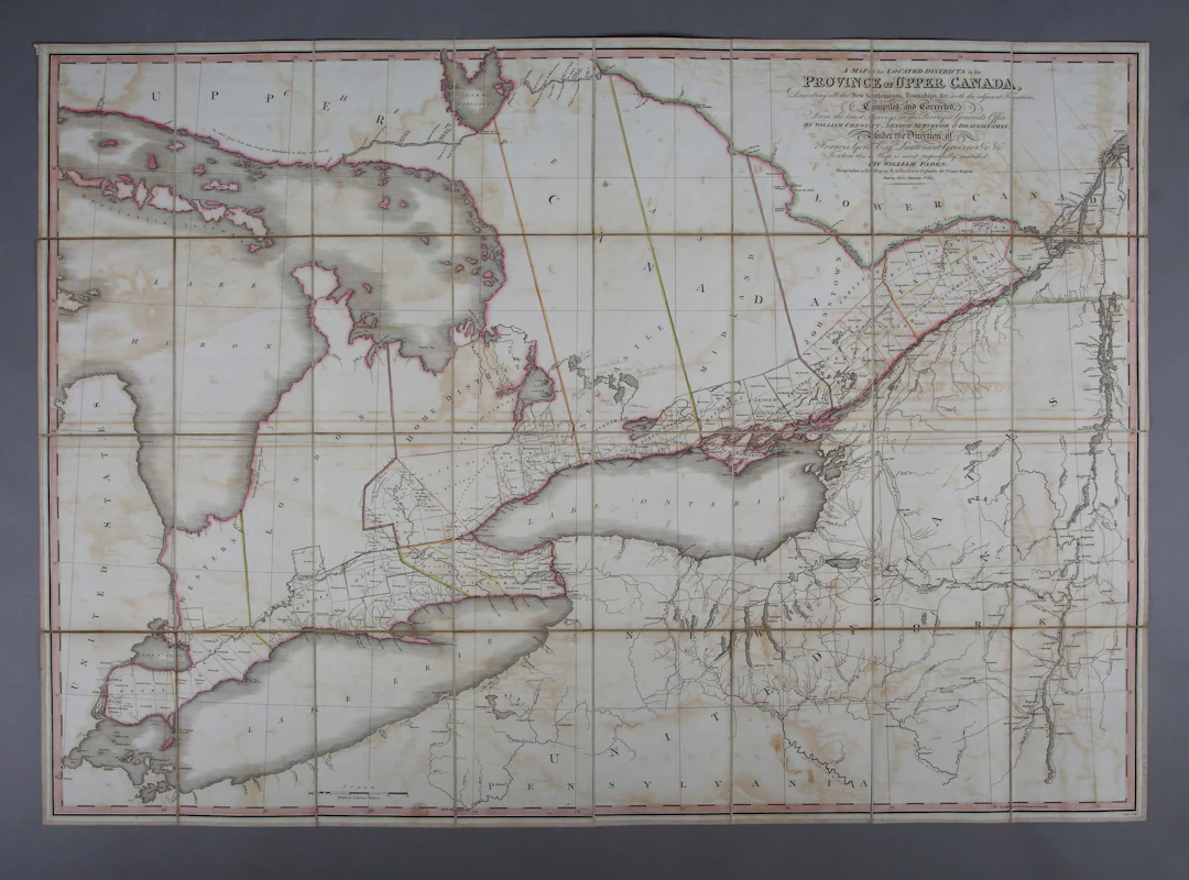 William Faden - Map of Upper Canada, engraving with hand-colouring