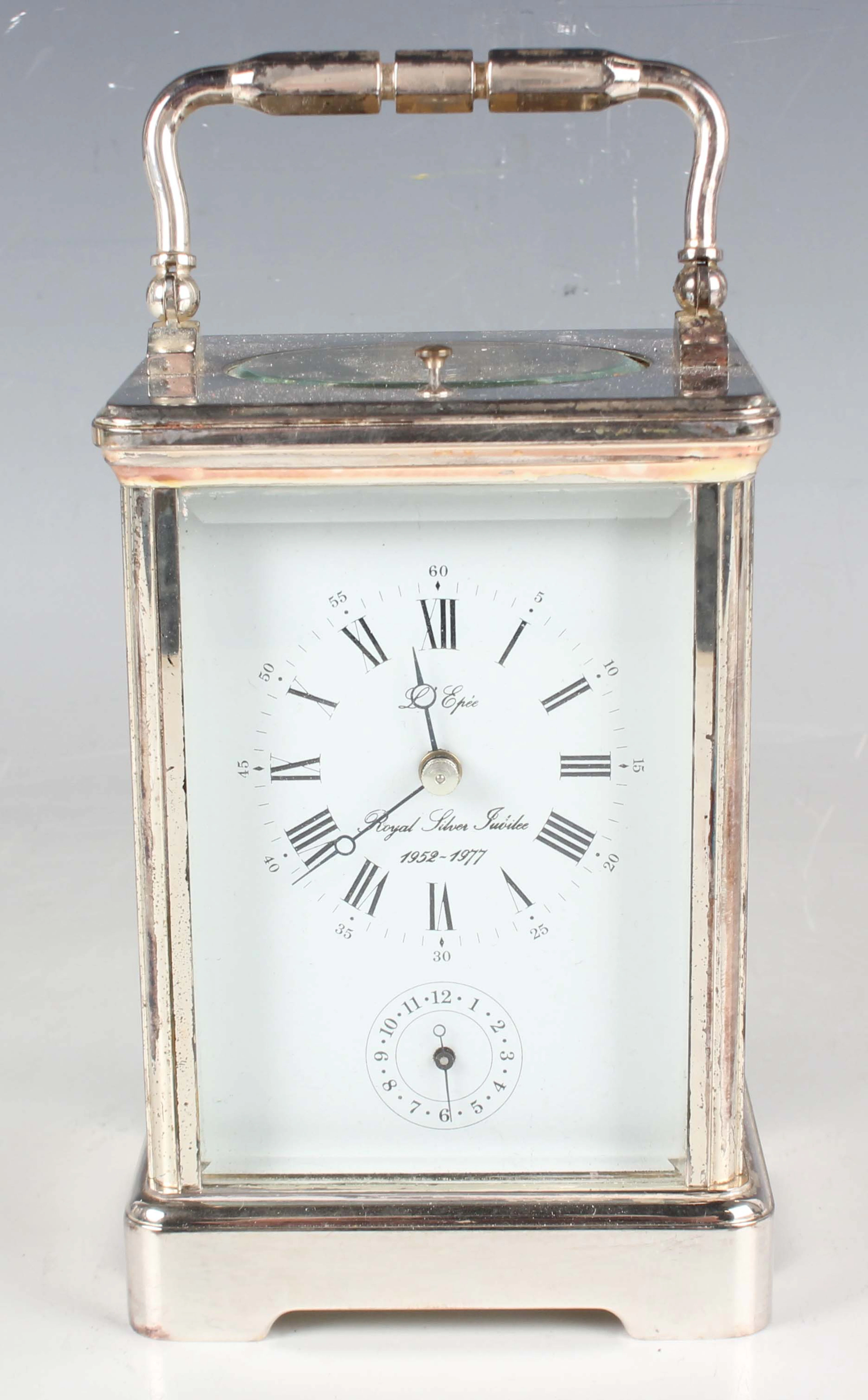 A late 20th century French silver plated brass corniche cased carriage