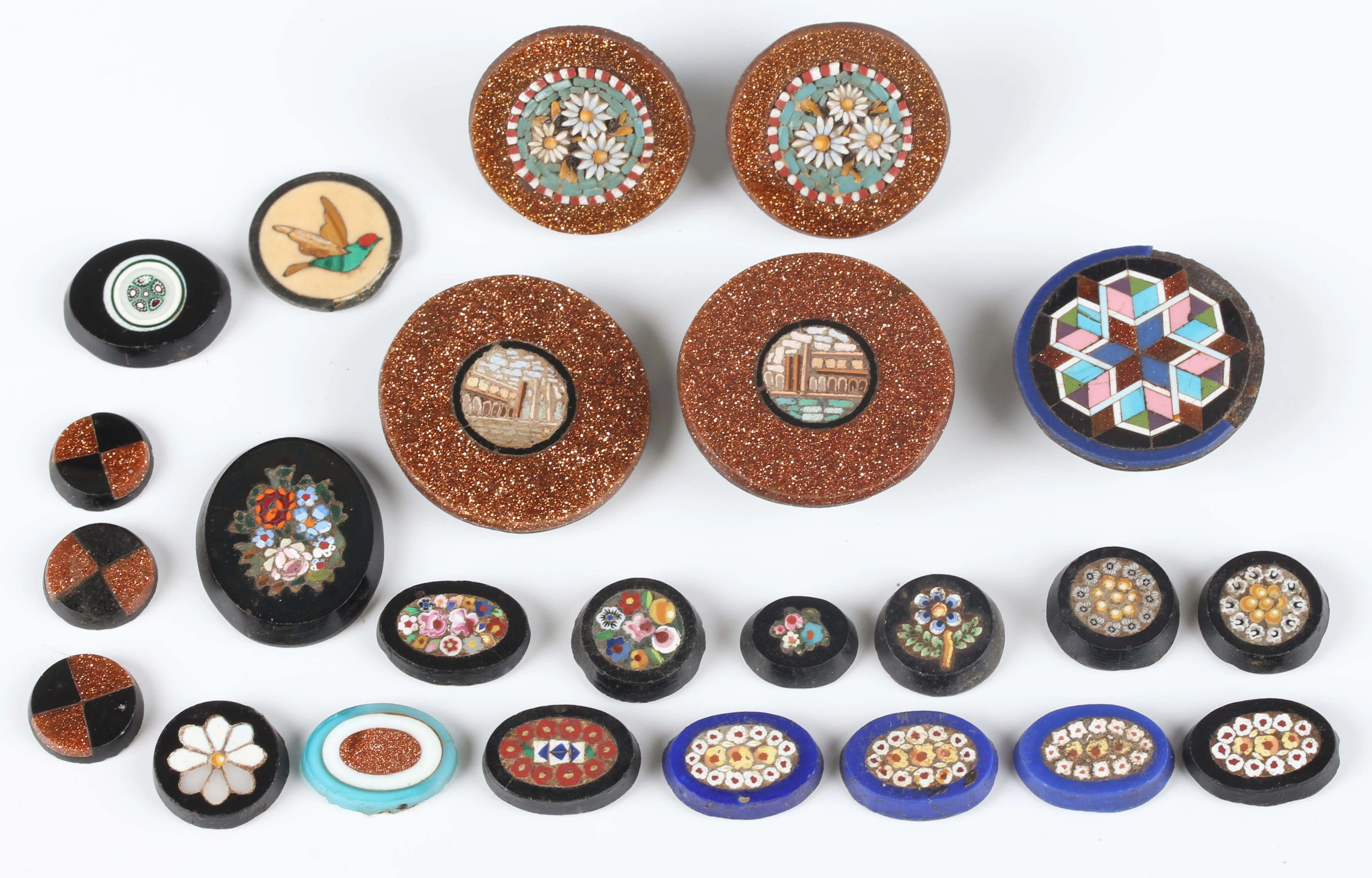 Twenty-four micromosaics, including a pair of buttons, each designed