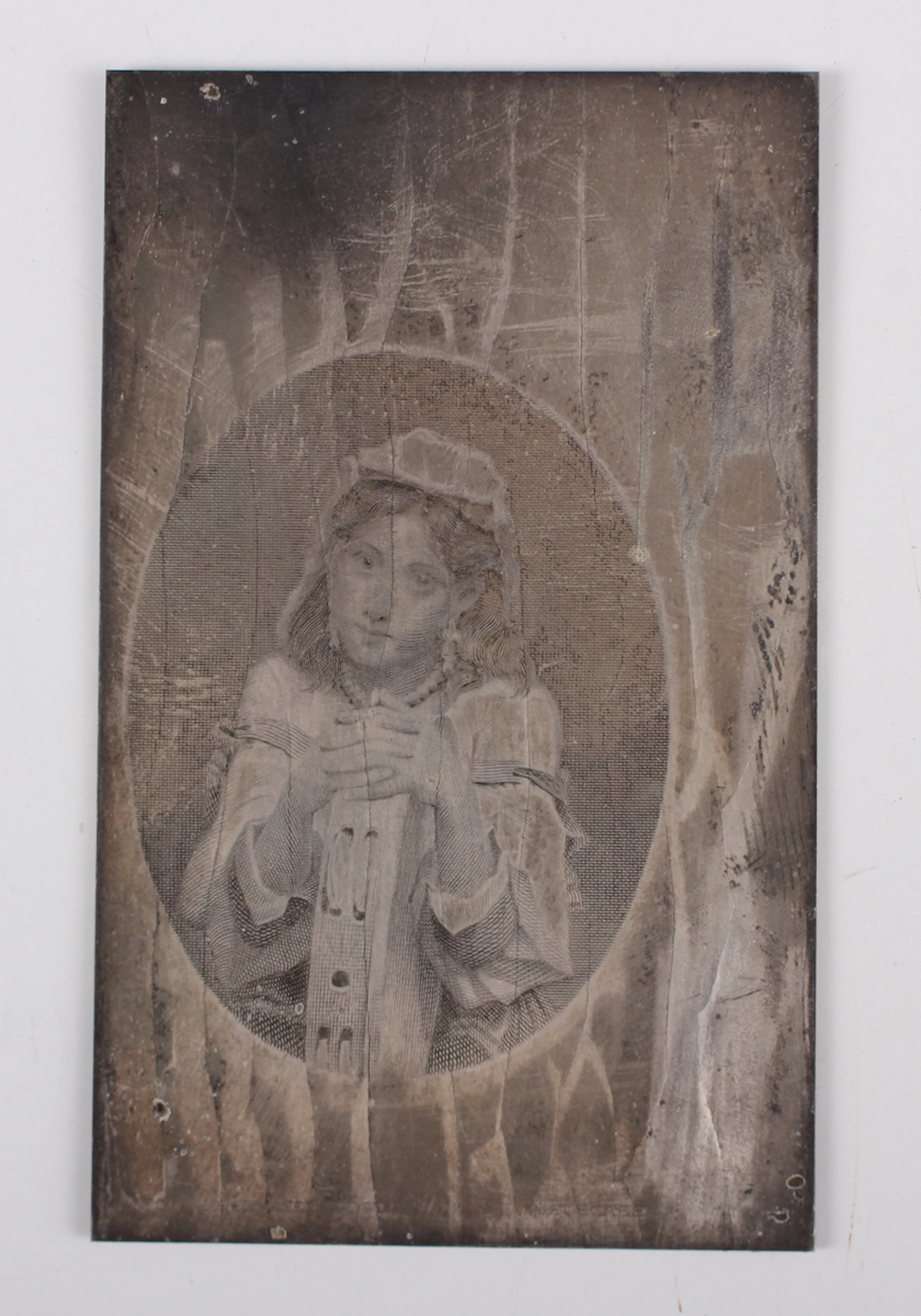 A late 20th century engraved steel die plate depicting the Tambourine