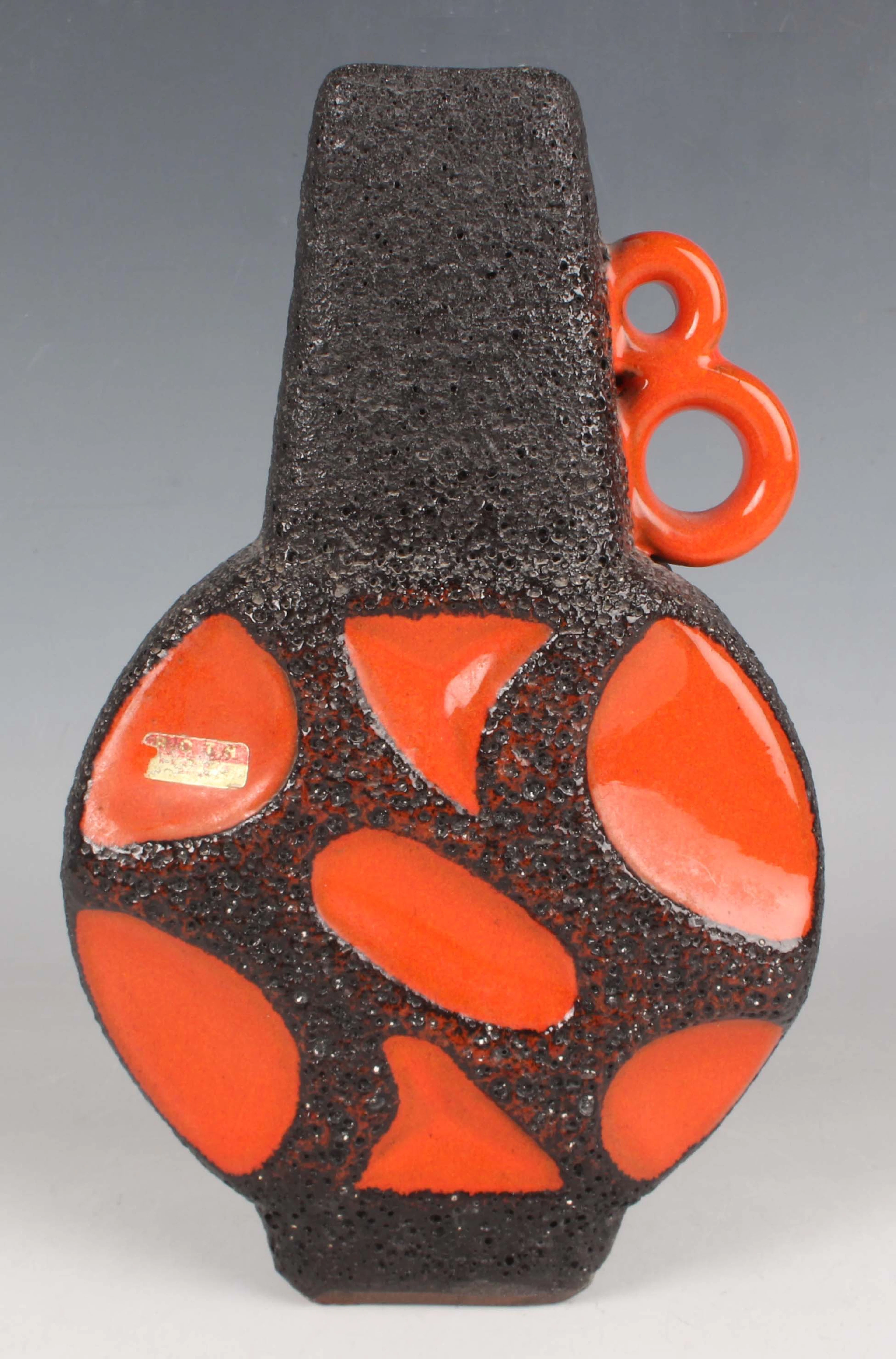 A Roth Keramik Banjo shape ring handled jug or vase, 1970s, shape