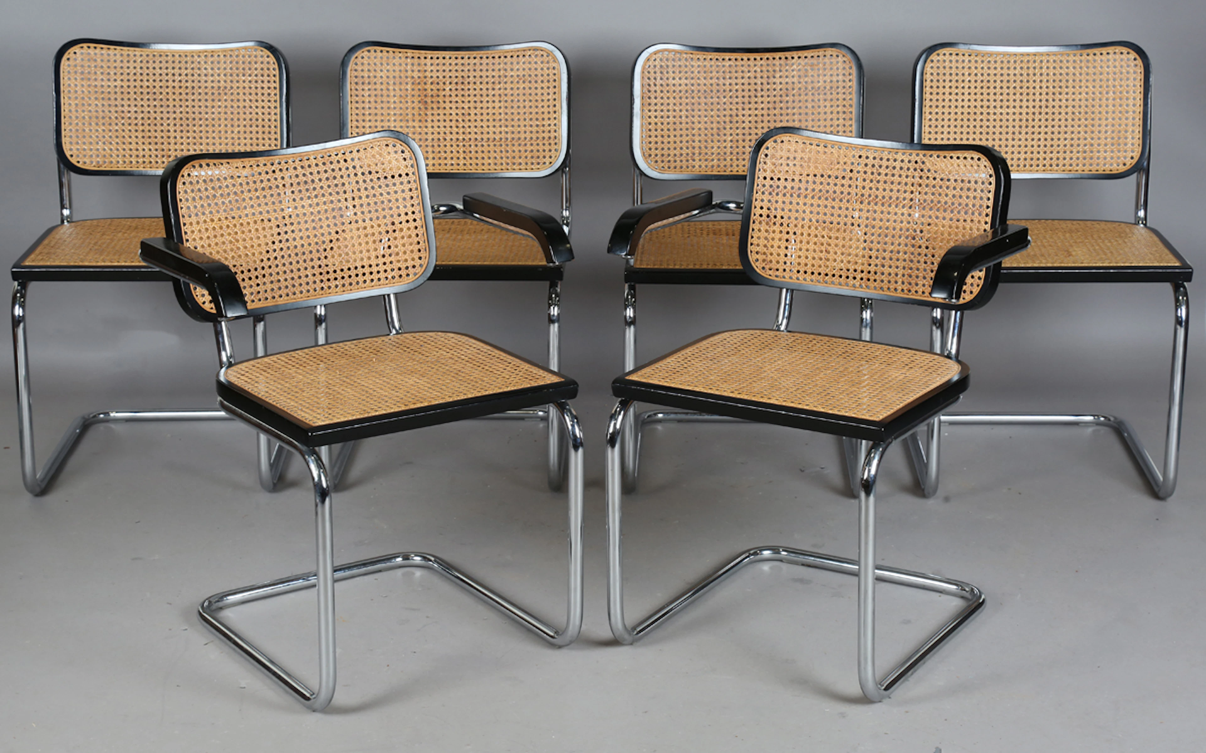 A set of six mid/late 20th century Italian ebonized and chromium plated