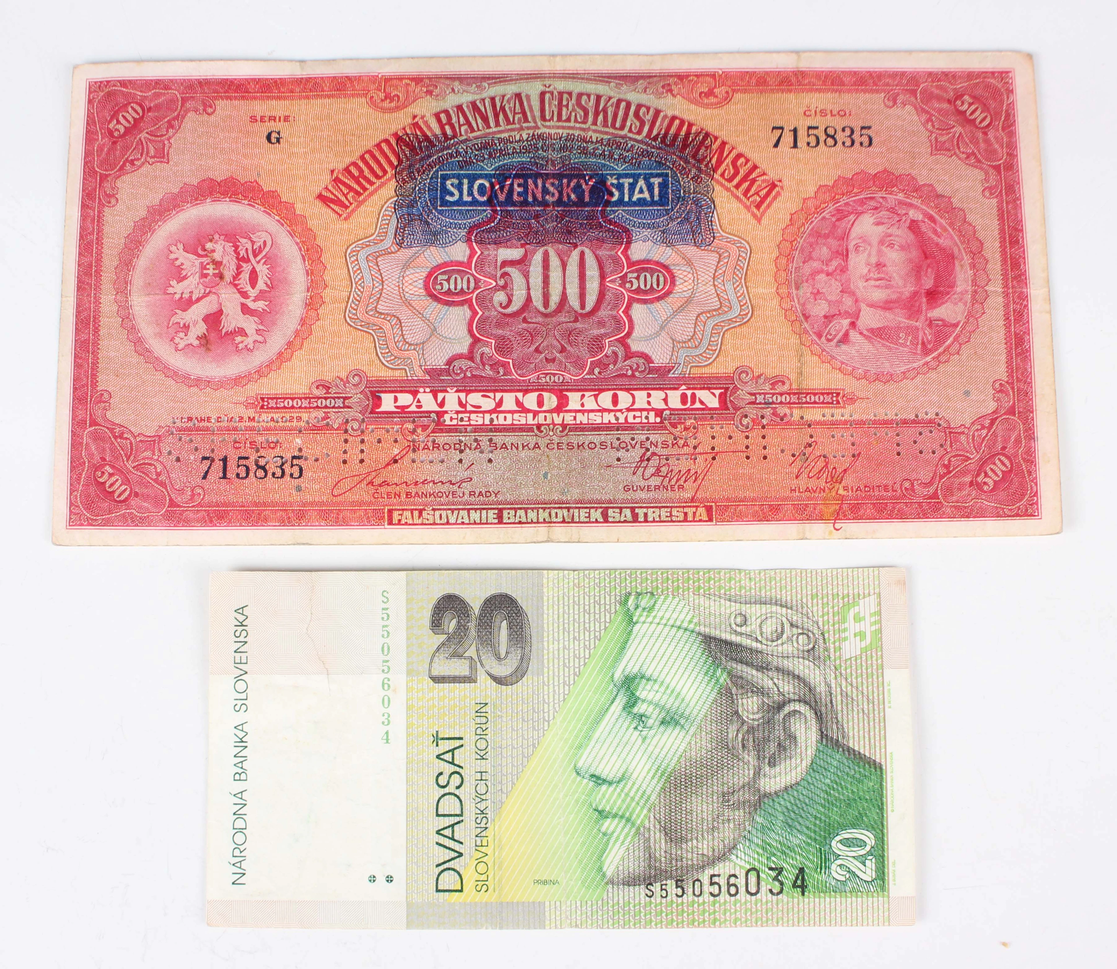 A large collection of mainly European banknotes, including a Republic