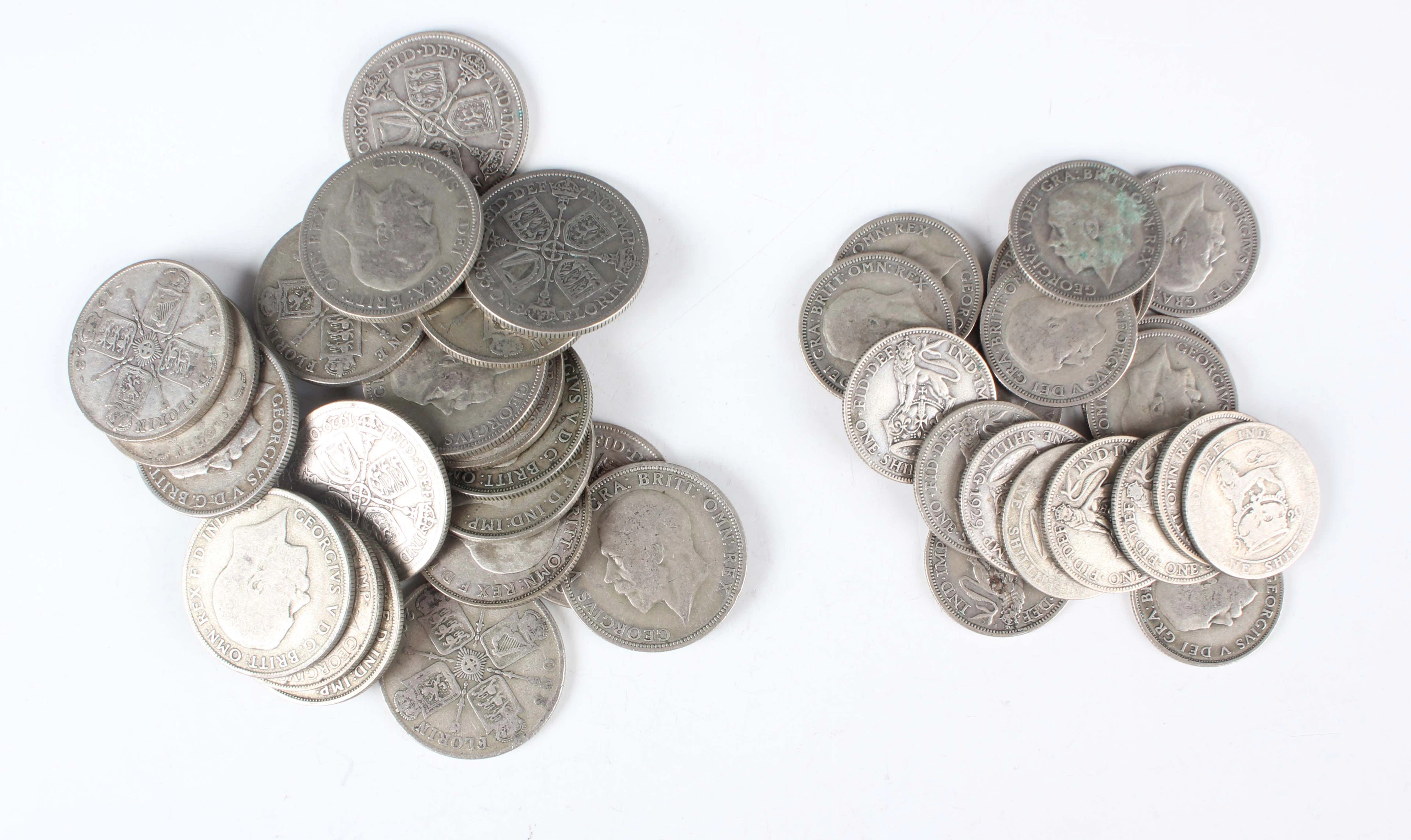 A group of pre-1947 British silver coinage, comprising twenty George