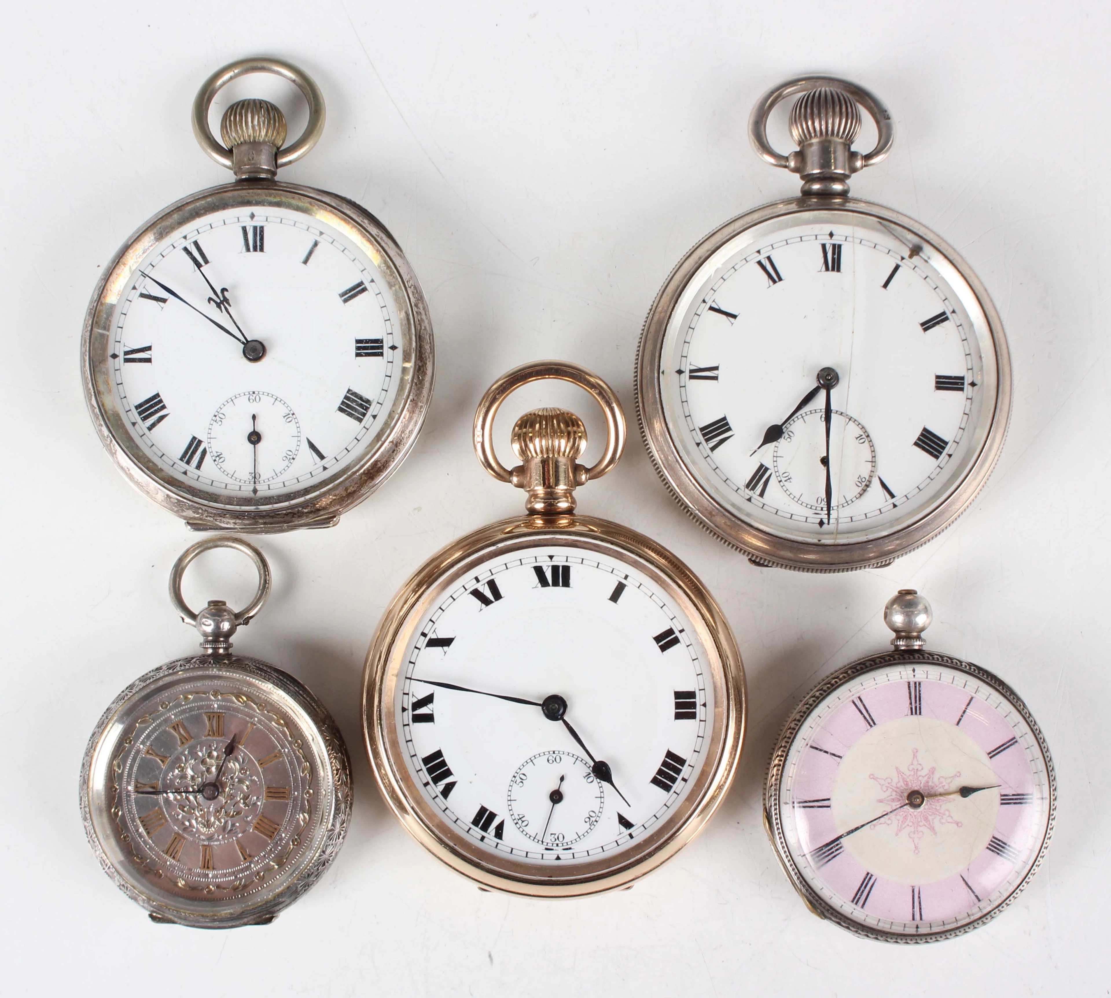 A gilt metal cased keyless wind open-faced gentleman's pocket watch