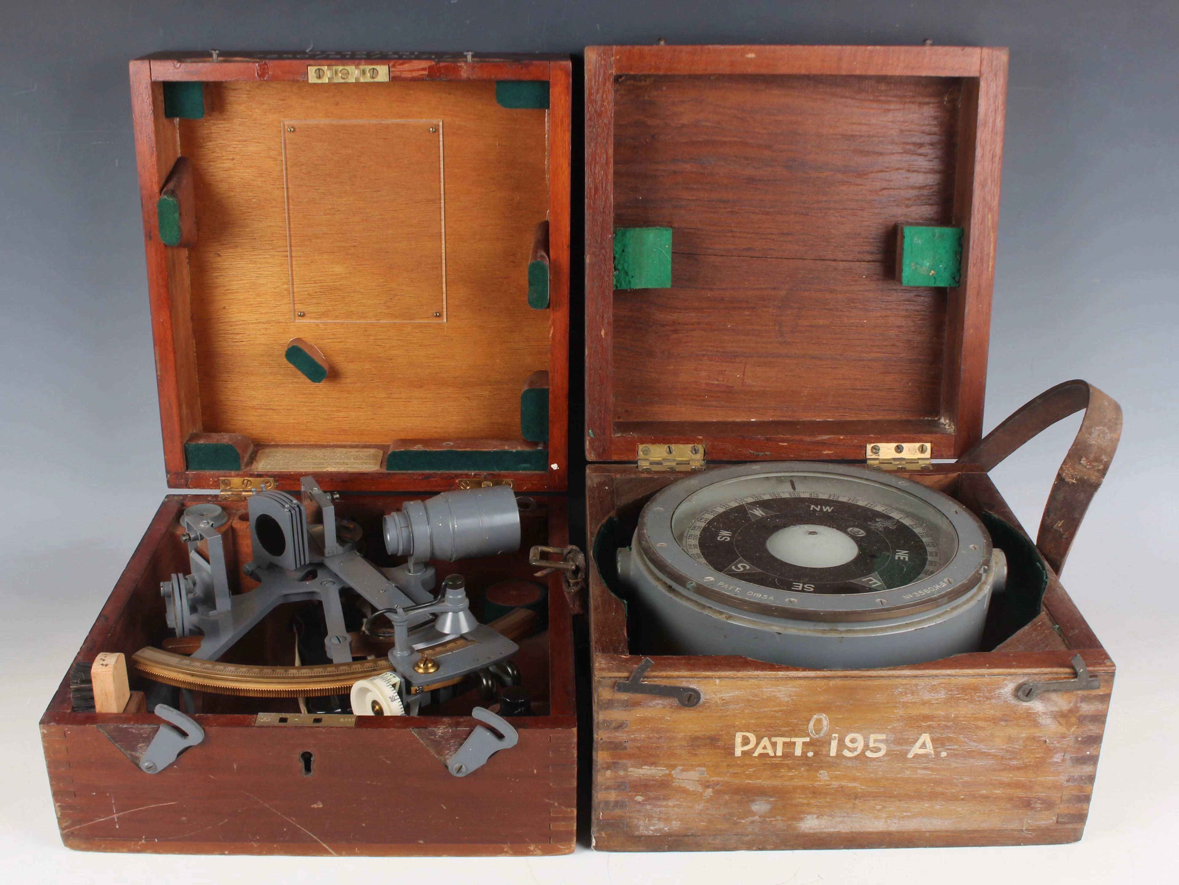A mid-20th century British Royal Navy grey enamelled sextant with