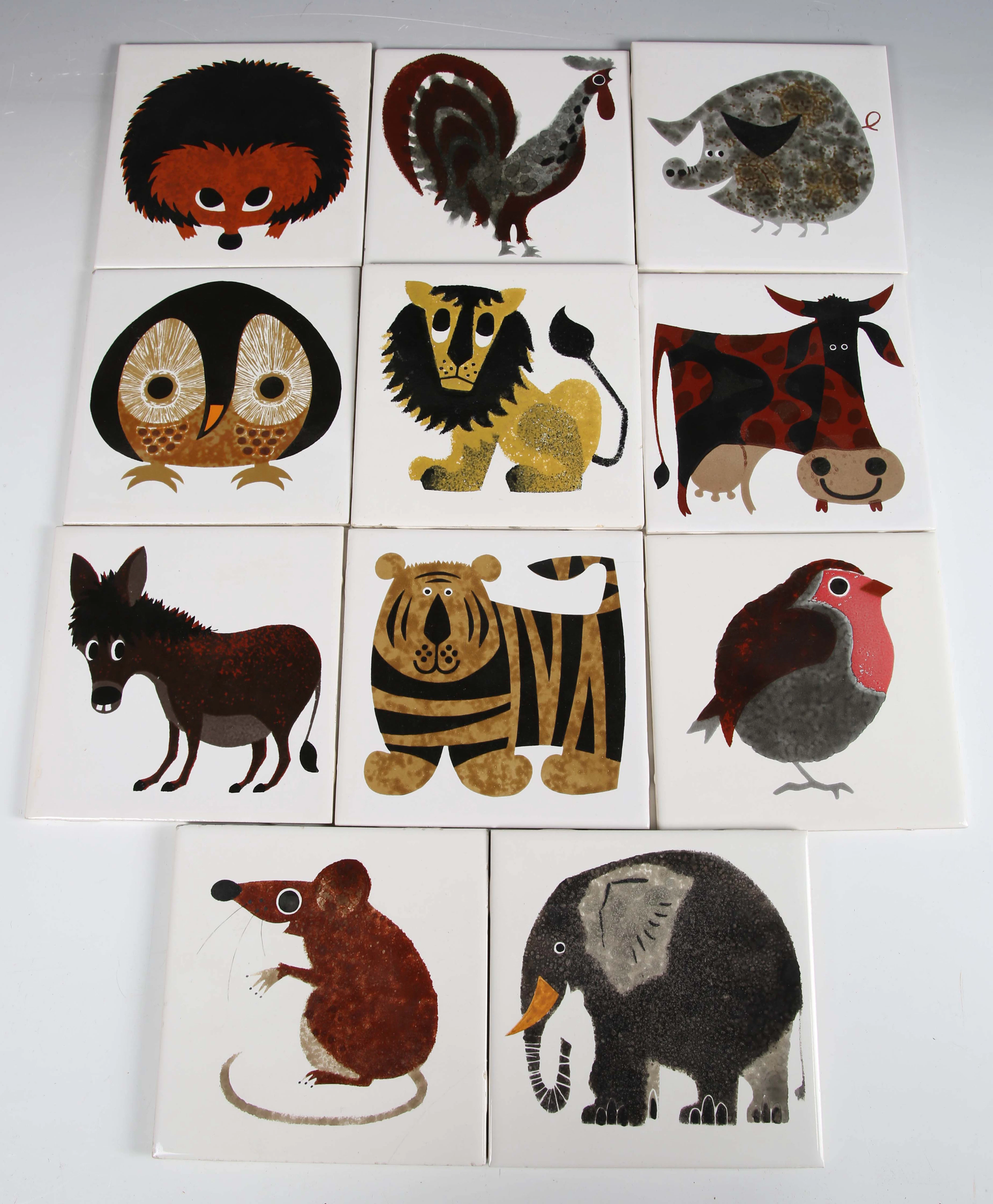 A set of eleven Kenneth Townsend designed tiles, from the Menagerie
