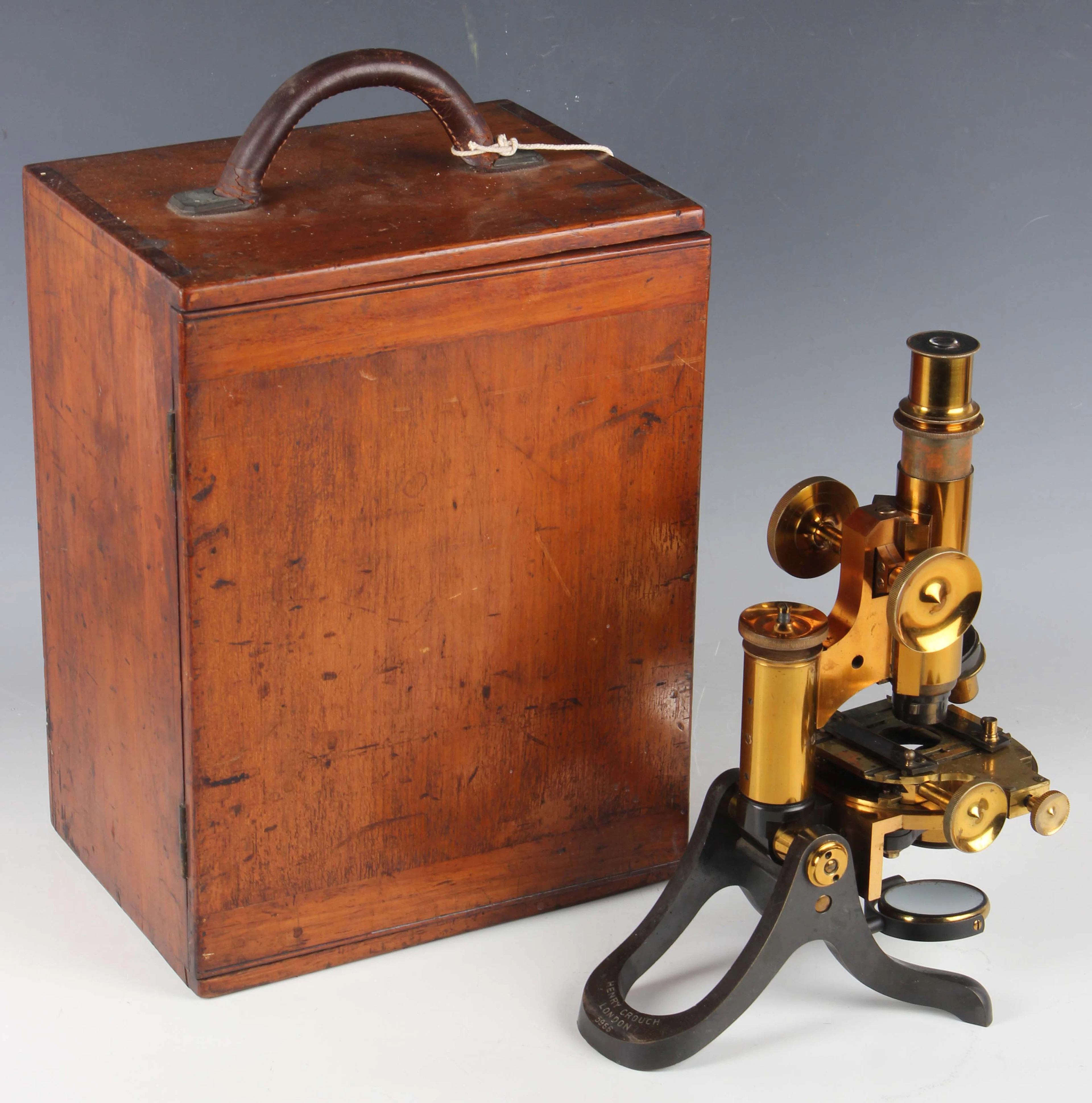 A late Victorian gilt lacquered brass monocular microscope, signed