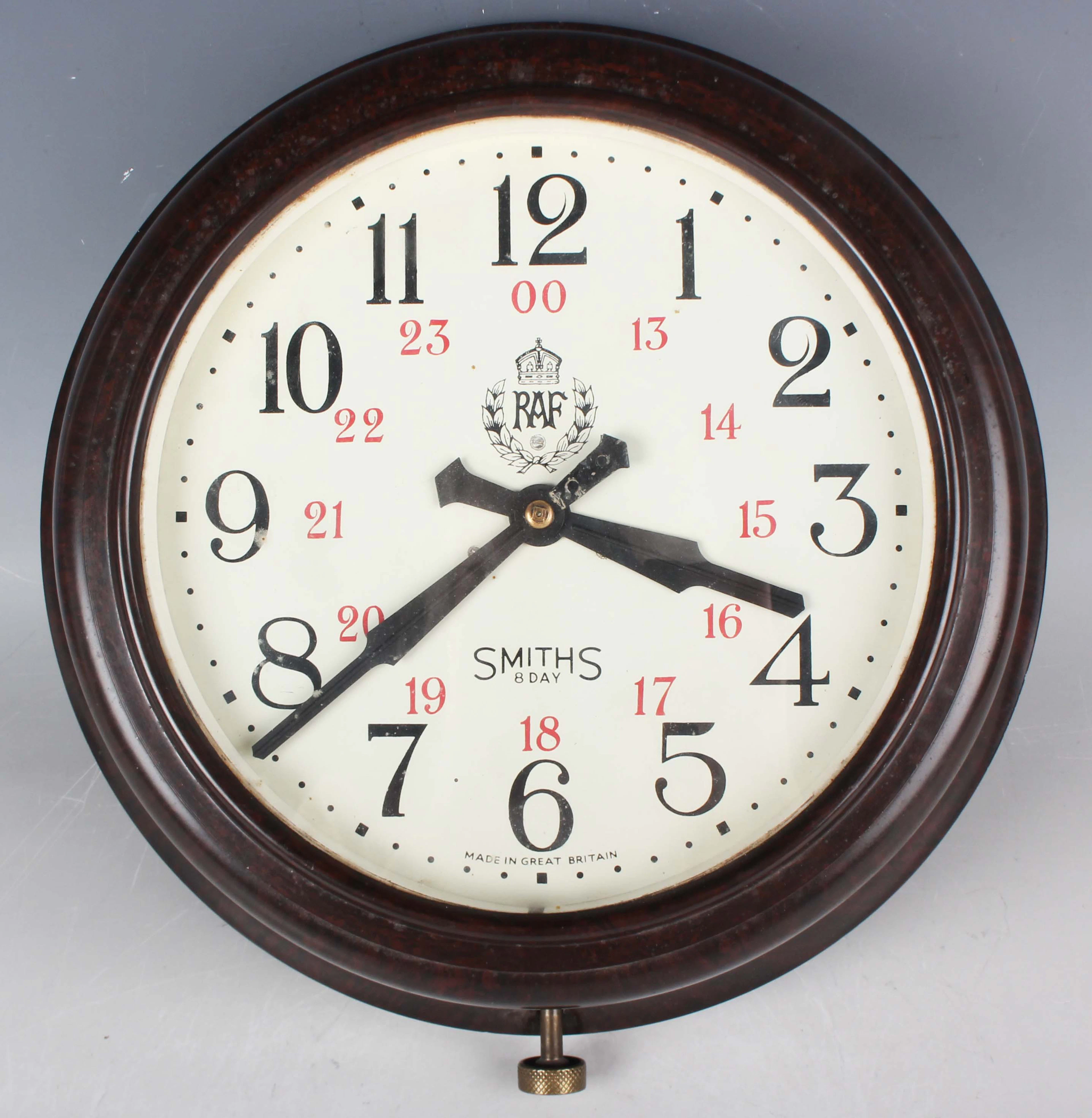 A mid-20th century Smiths Bakelite cased RAF wall clock timepiece