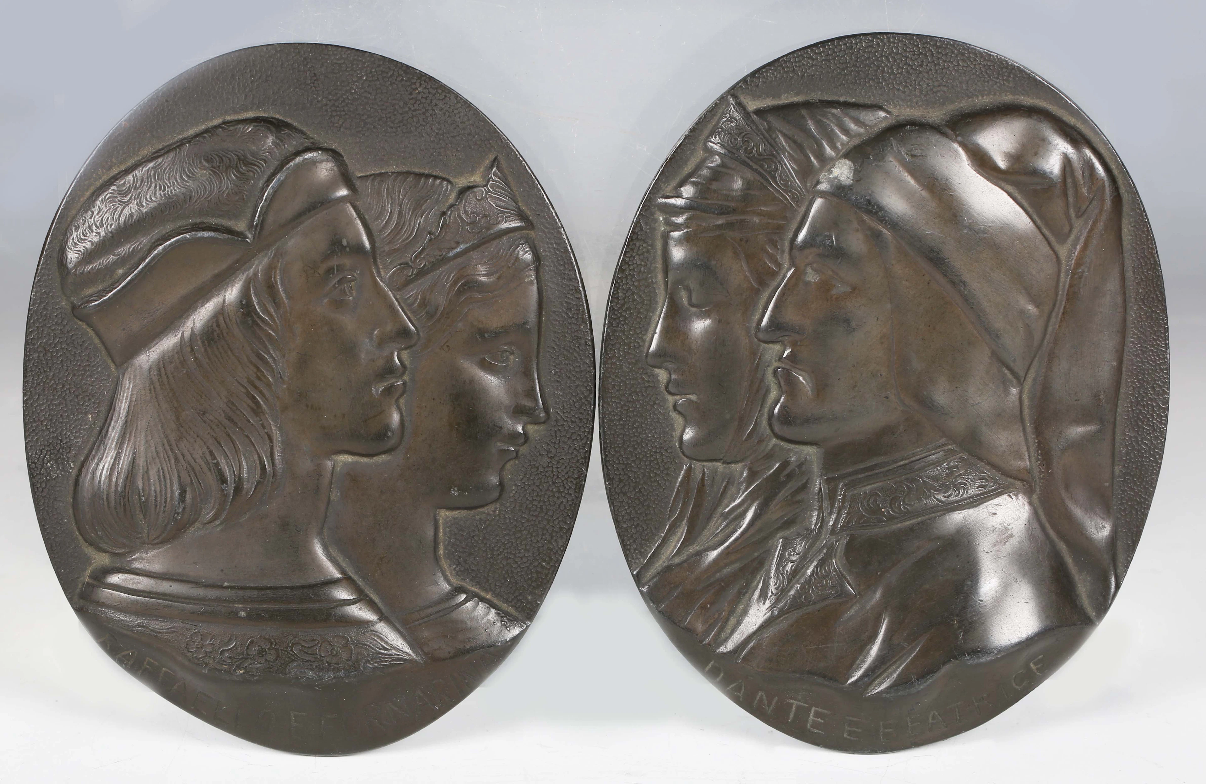 A pair of 19th century cast bronze oval portrait plaques, one depicting