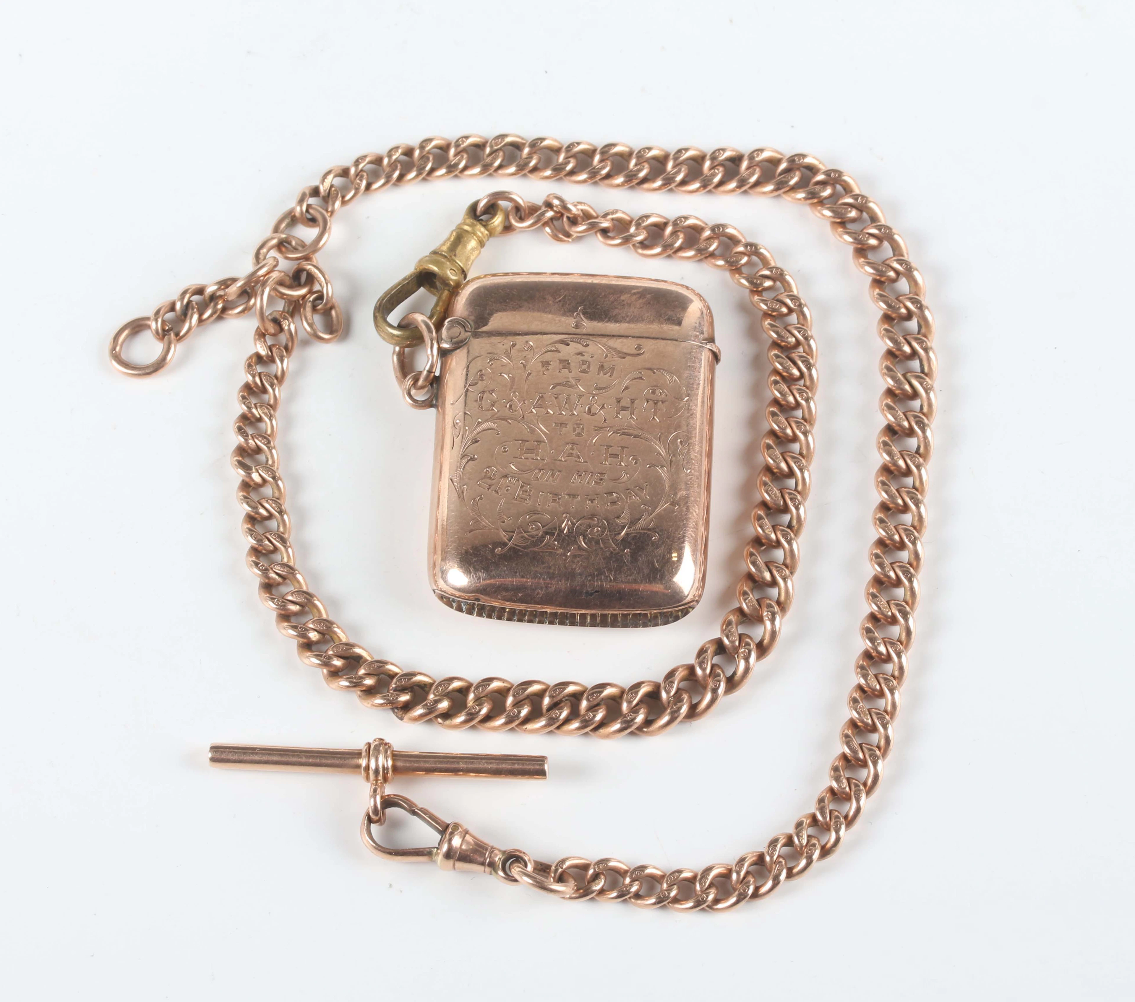A 9ct gold vesta case with engraved presentation inscription, Birmingham