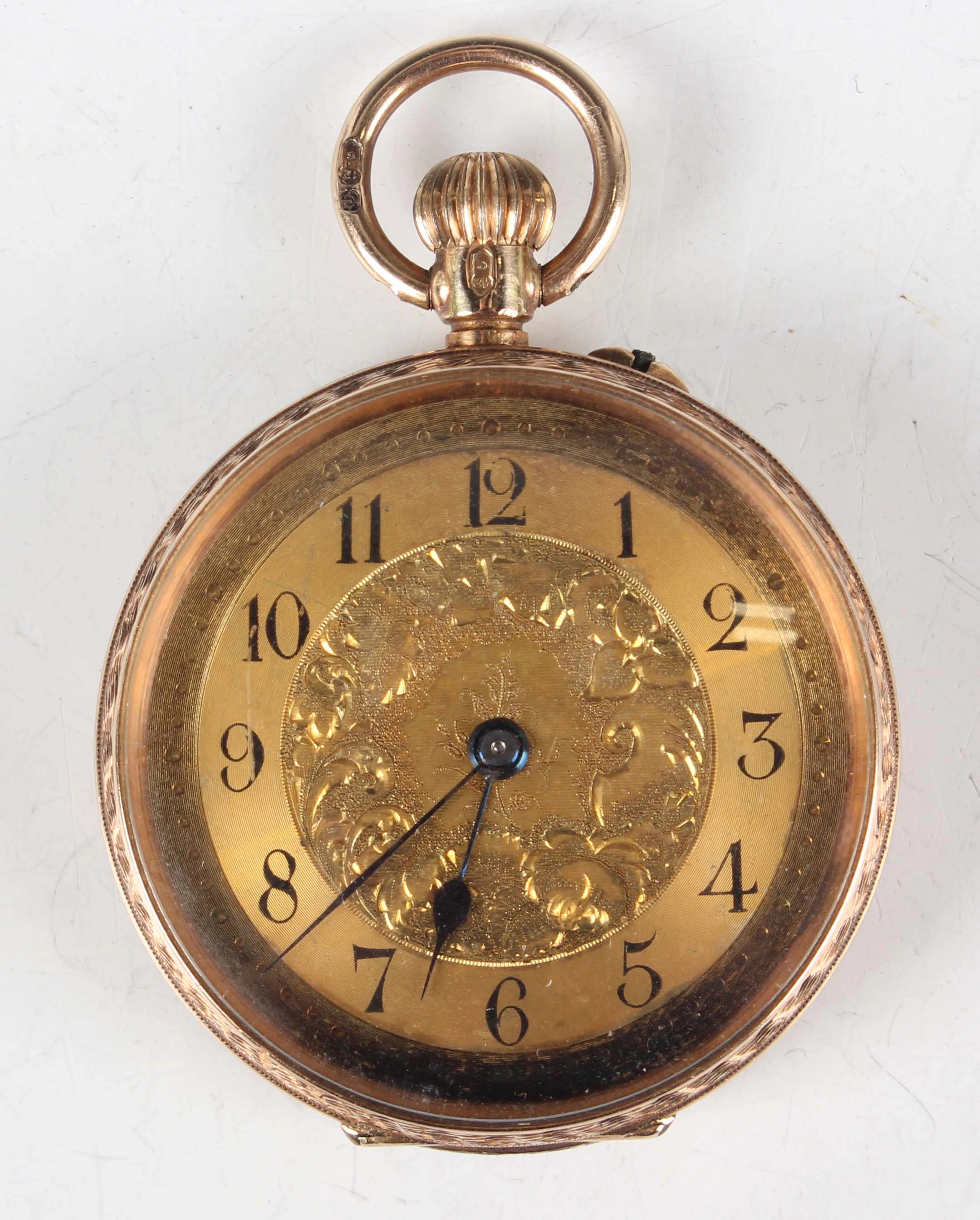A 12ct gold cased keyless wind open-faced lady's fob watch with unsigned