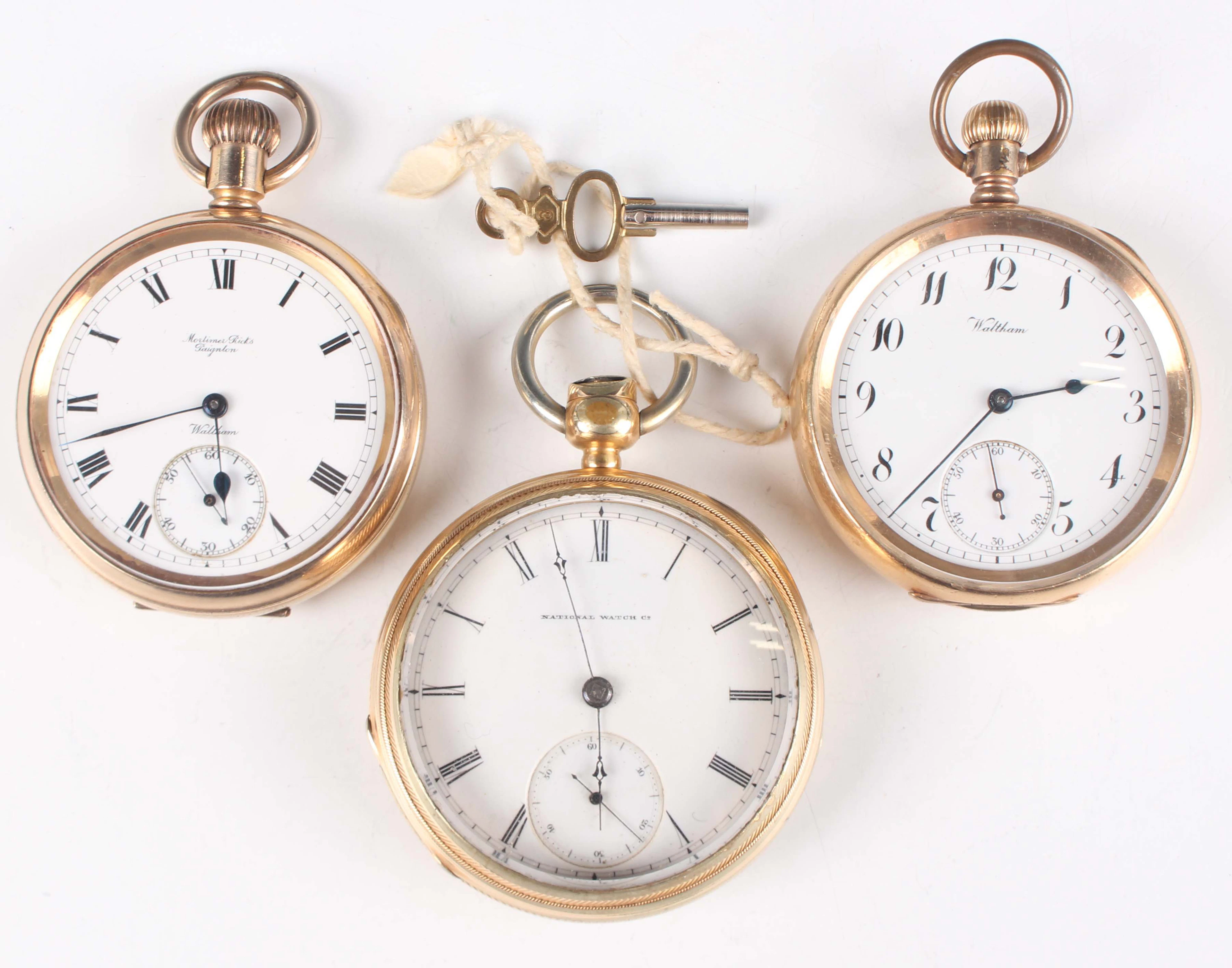 Two Waltham gilt metal cased keyless wind open-faced gentlemen's pocket