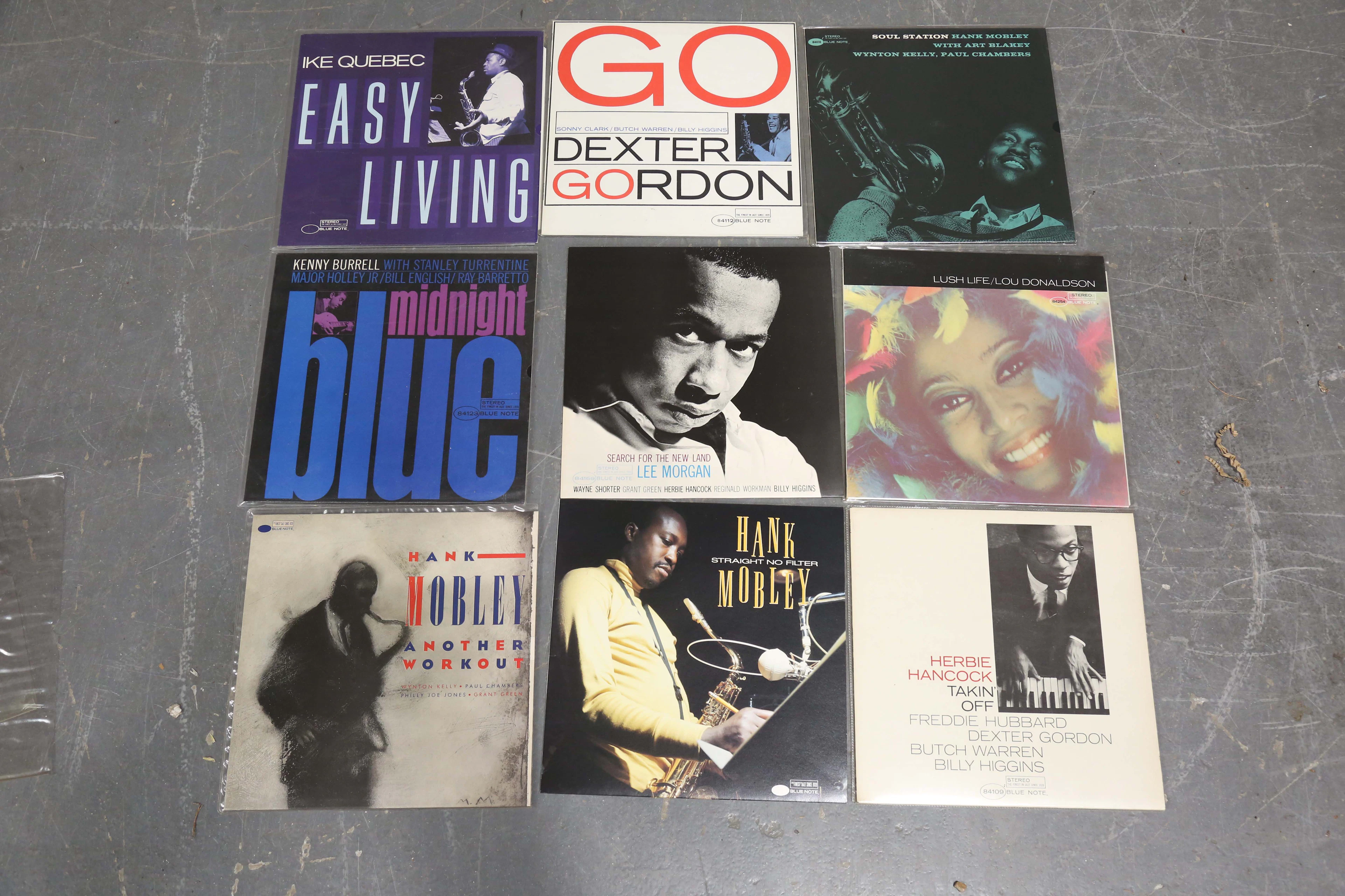A collection of approximately forty-eight jazz LP records, including