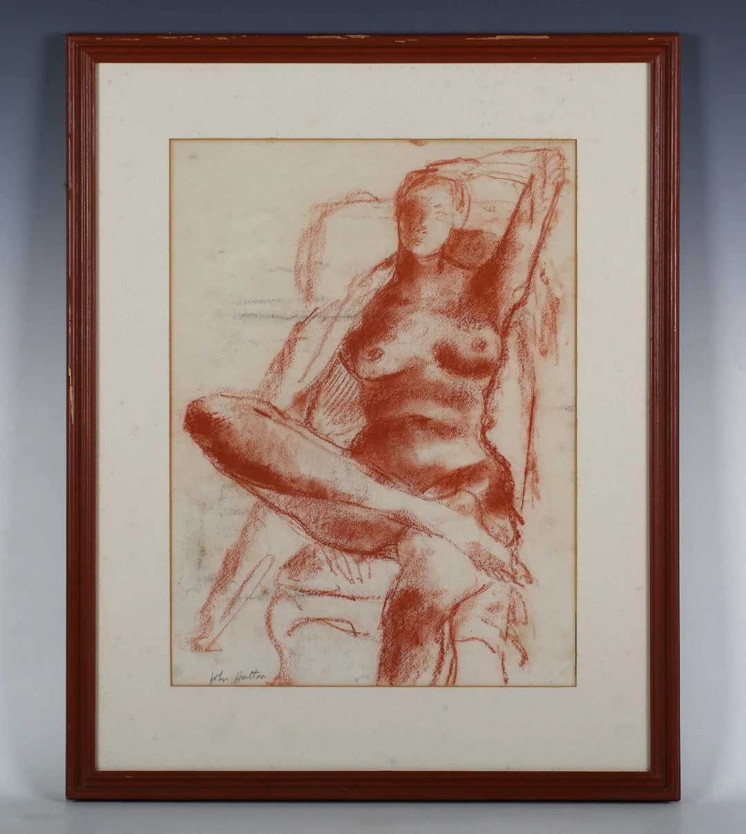 John Hutton (British 1906-1978) - Seated female nude, red chalk, signed