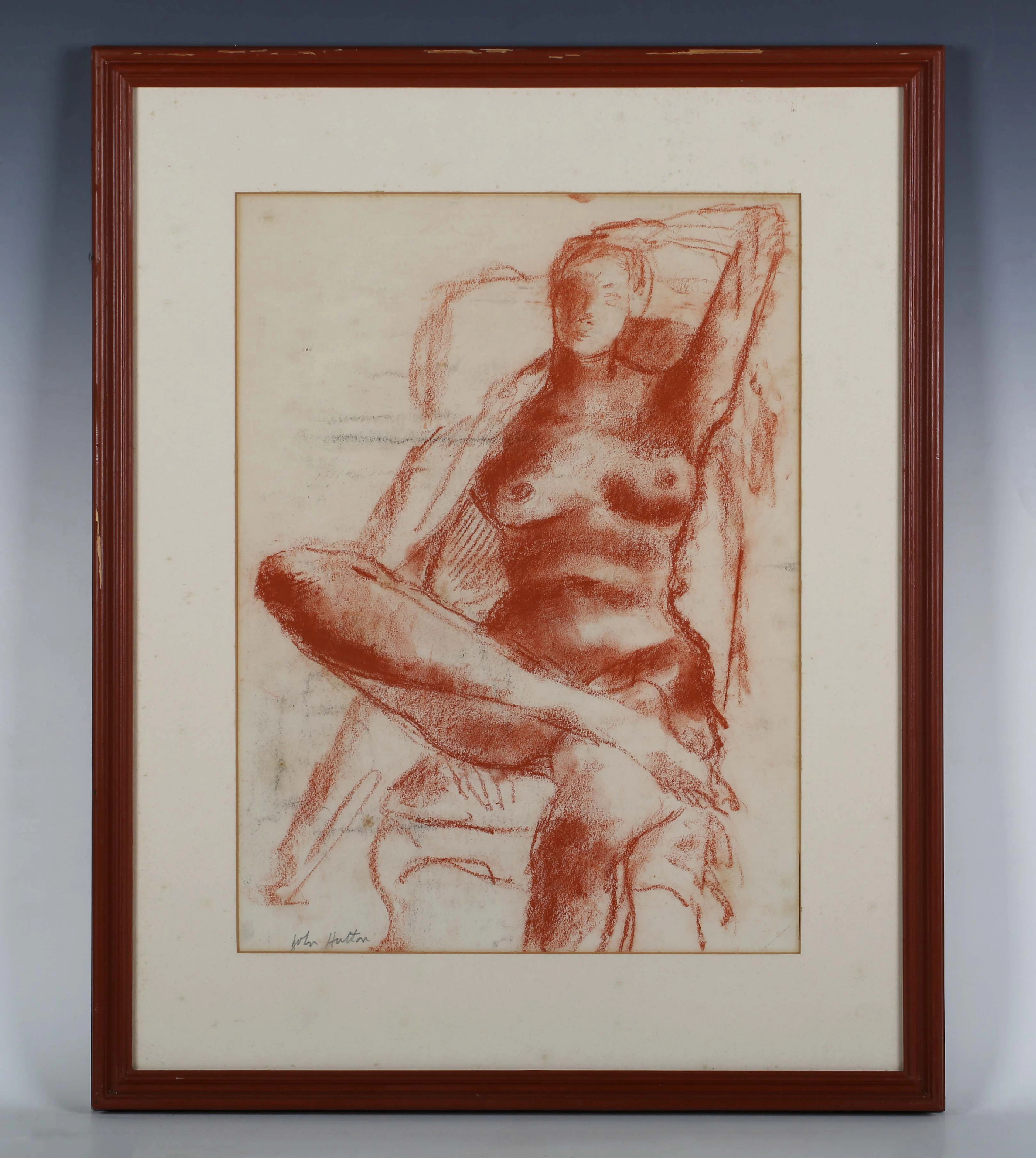 John Hutton (British 1906-1978) - Seated female nude, red chalk, signed