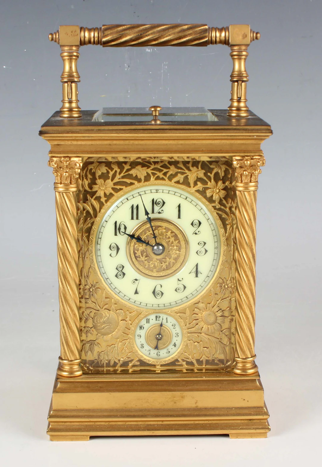 A late 19th century French gilt lacquered brass cased grande sonnerie