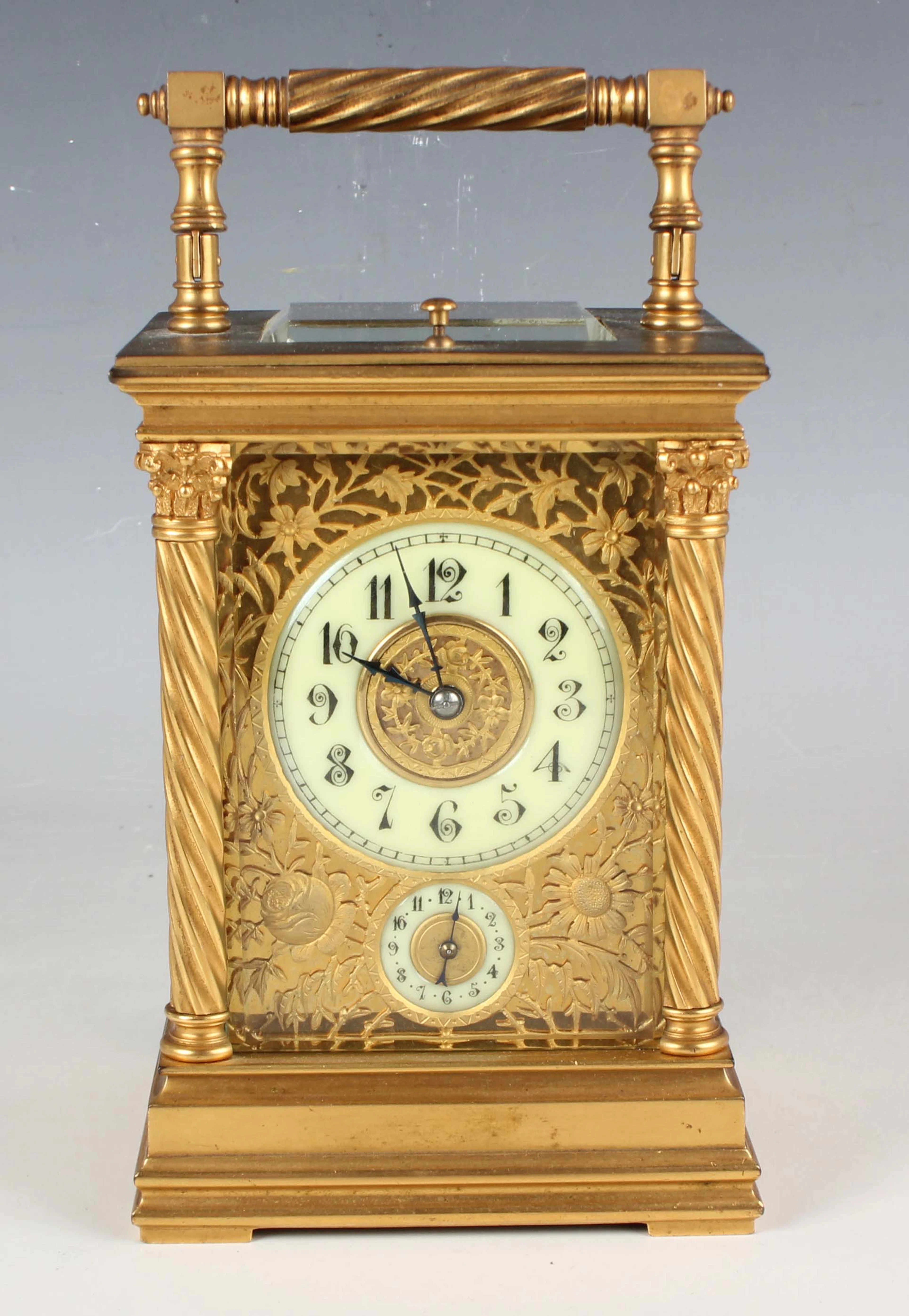 A late 19th century French gilt lacquered brass cased grande sonnerie