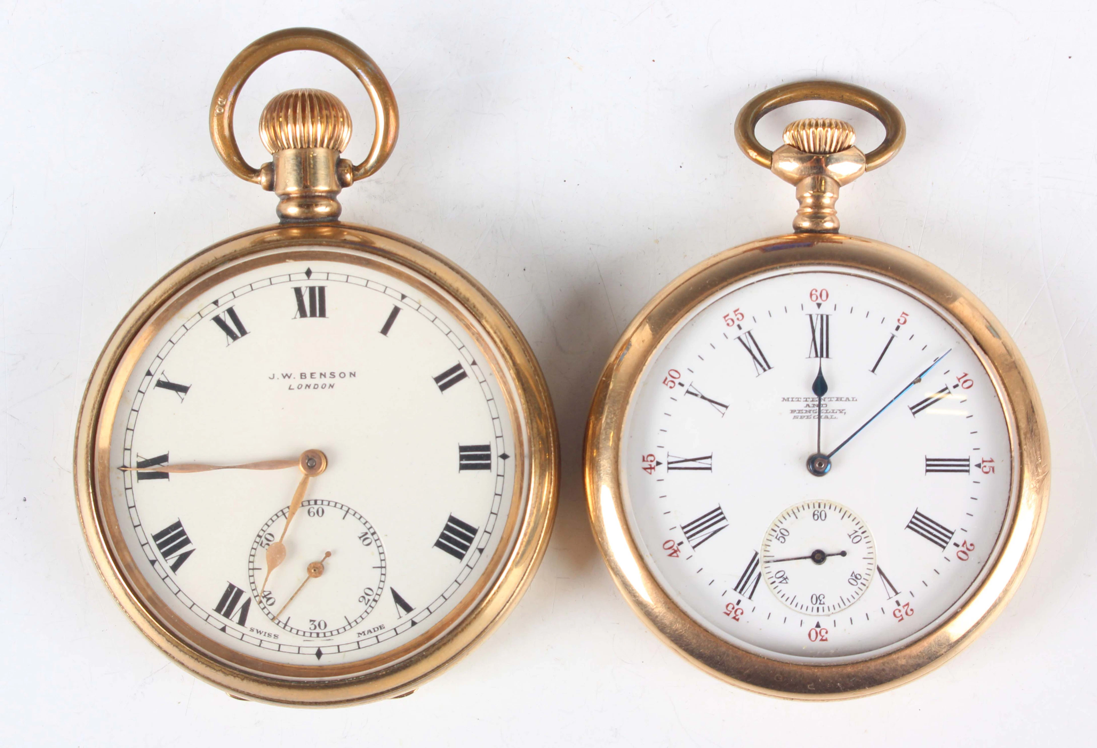 A J.W. Benson London gilt metal cased keyless wind open-faced gentleman's