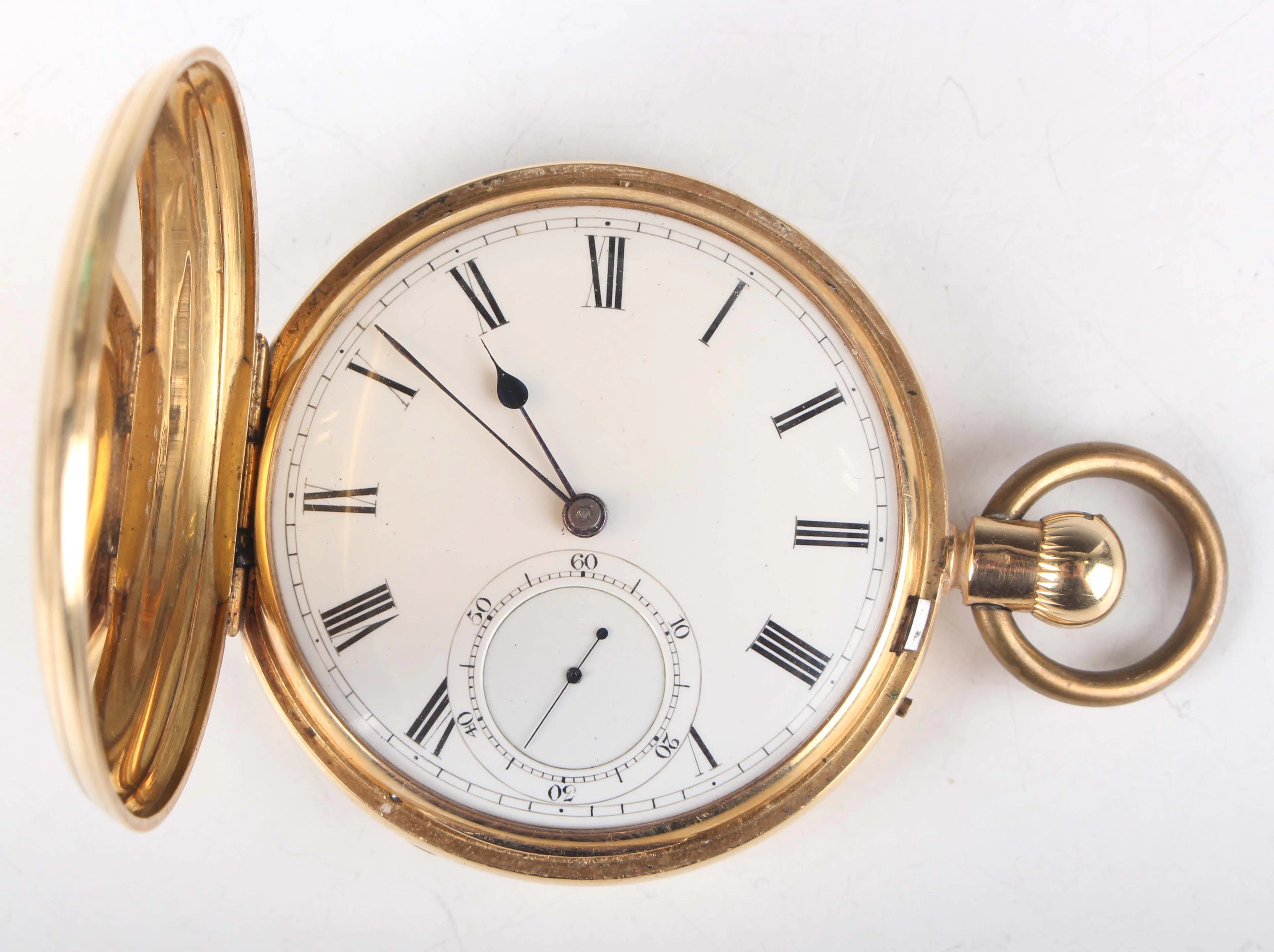 A Victorian 18ct gold hunting cased keyless wind gentleman's pocket
