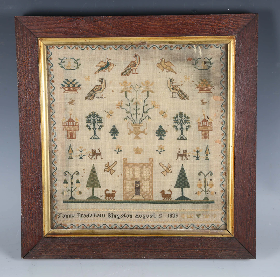 An early Victorian needlework sampler by Fanny Bradshaw, Kingston