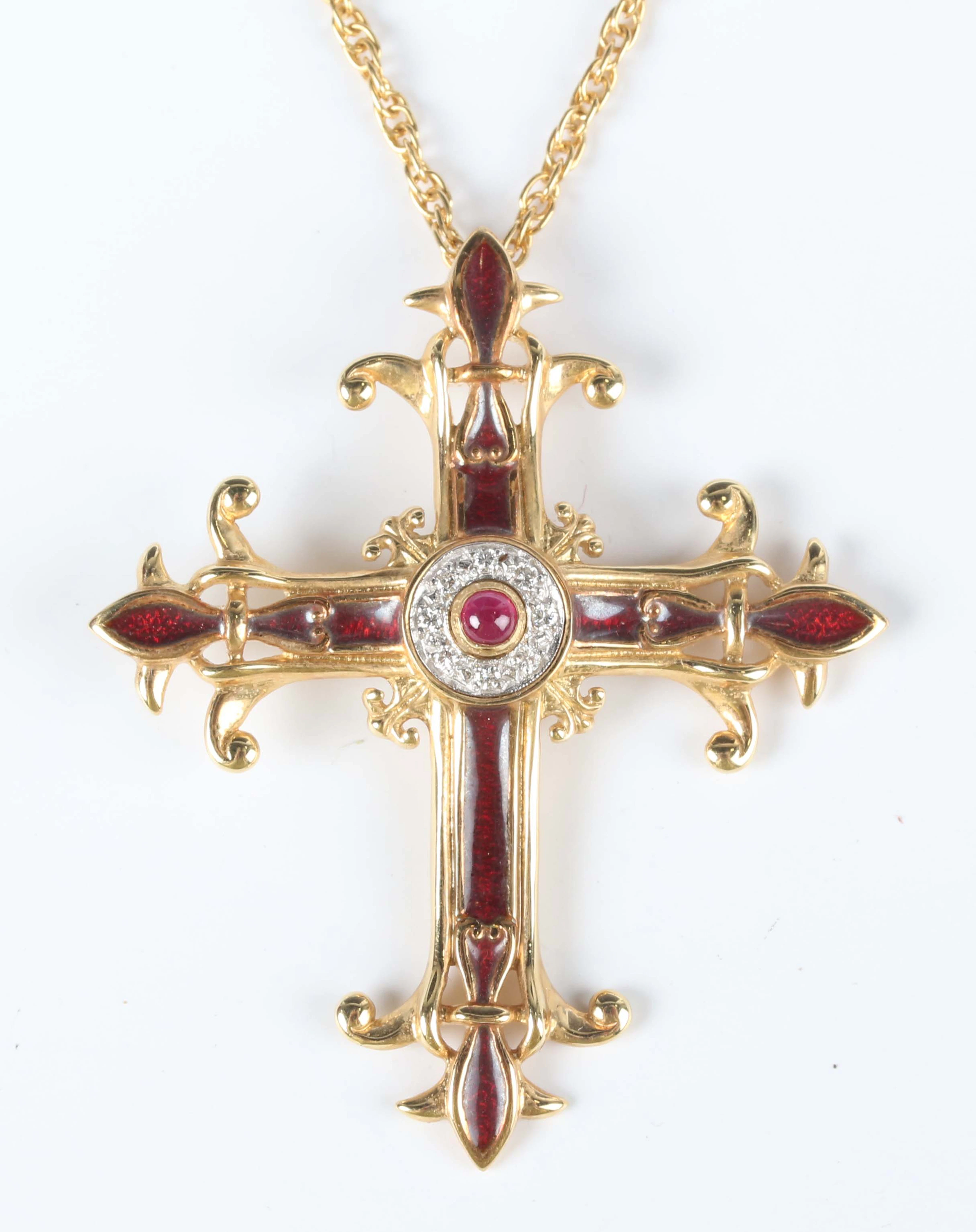 A House of Igor Carl Fabergé gold Imperial Ruby Cross for The Franklin