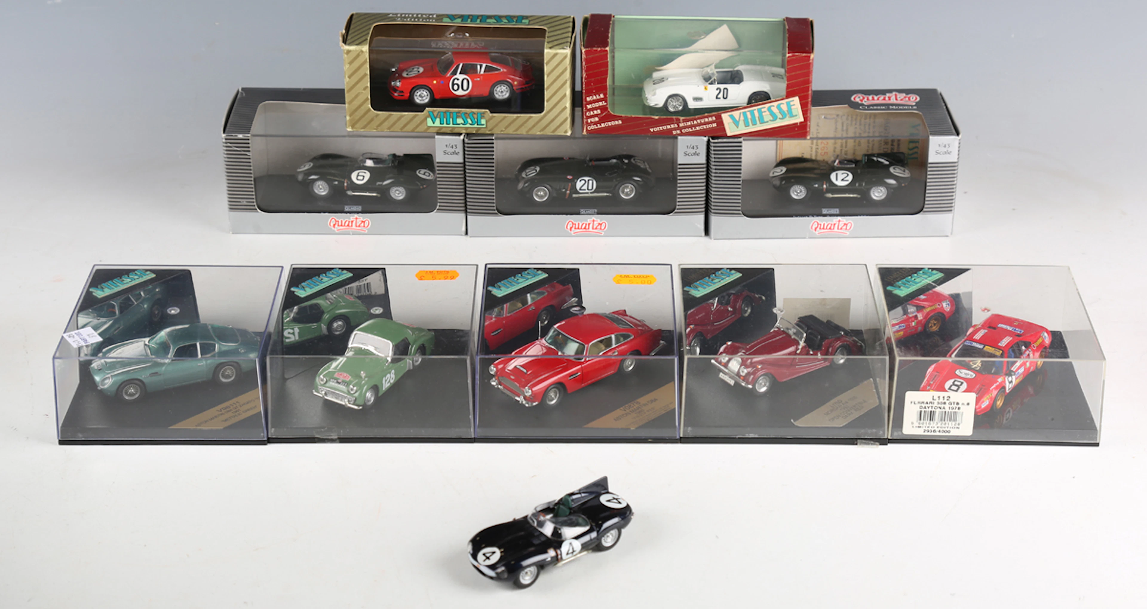Four Quartzo 1:43 scale model cars, comprising Jaguar XK120 C Type