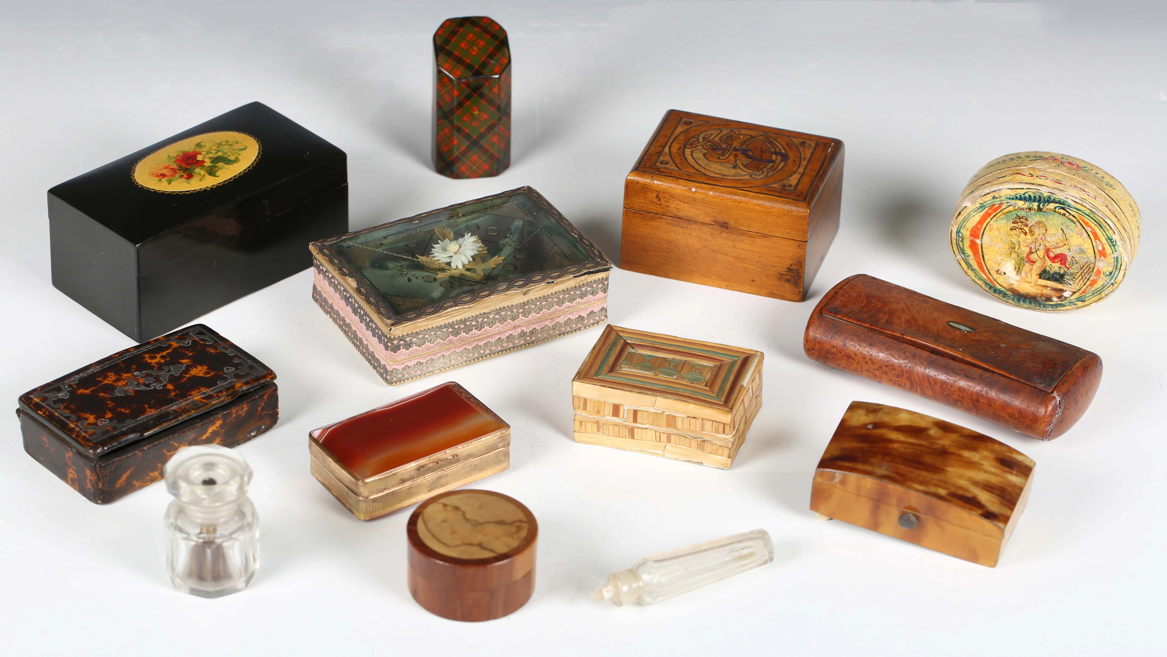 A group of mainly 19th century snuff and trinket bottles, including
