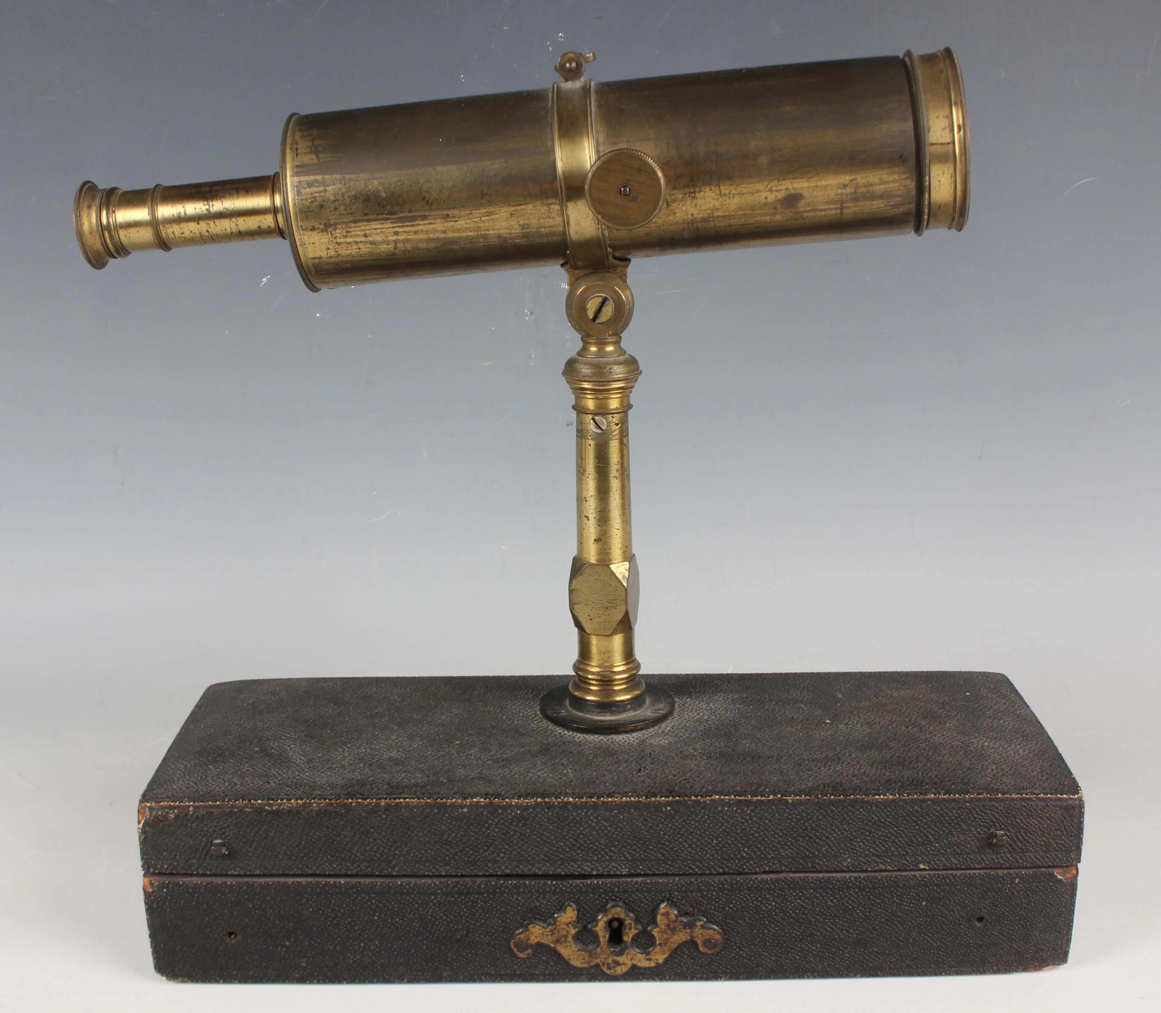 A mid to late 18th century 2-inch brass portable reflecting telescope