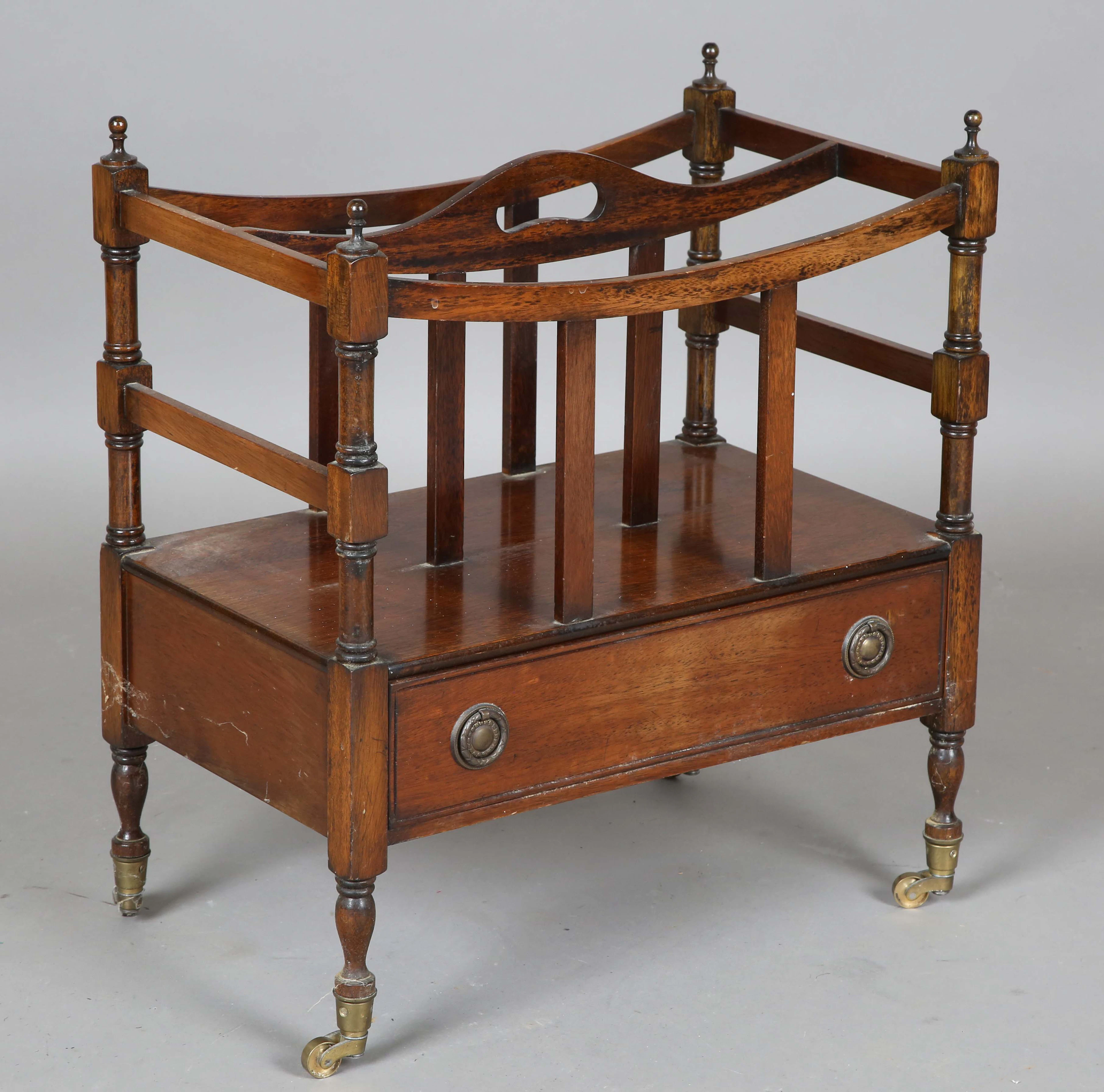 A late 20th century reproduction mahogany Canterbury, on gilt brass