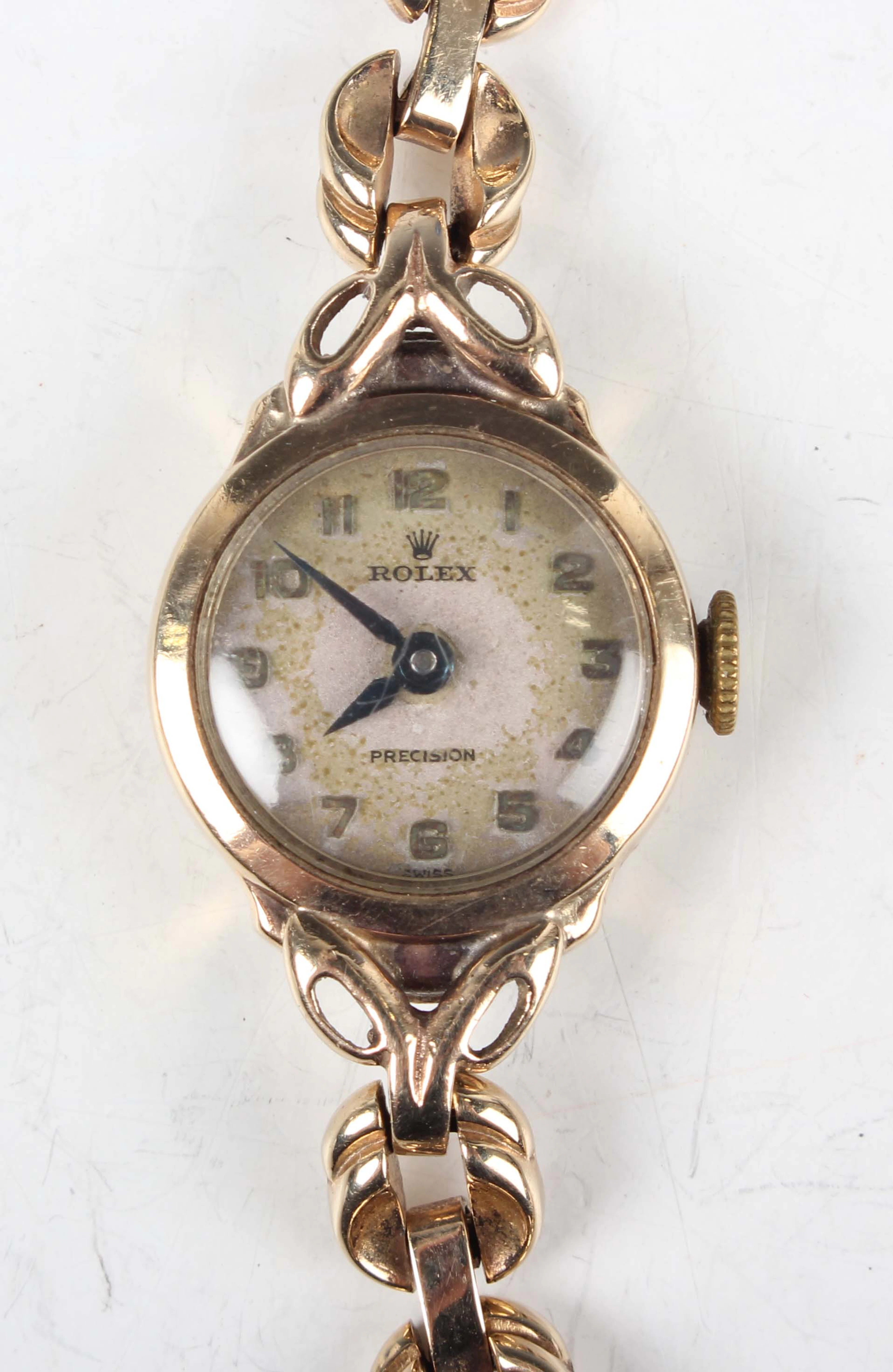 A Rolex Precision 9ct gold circular cased lady's bracelet wristwatch