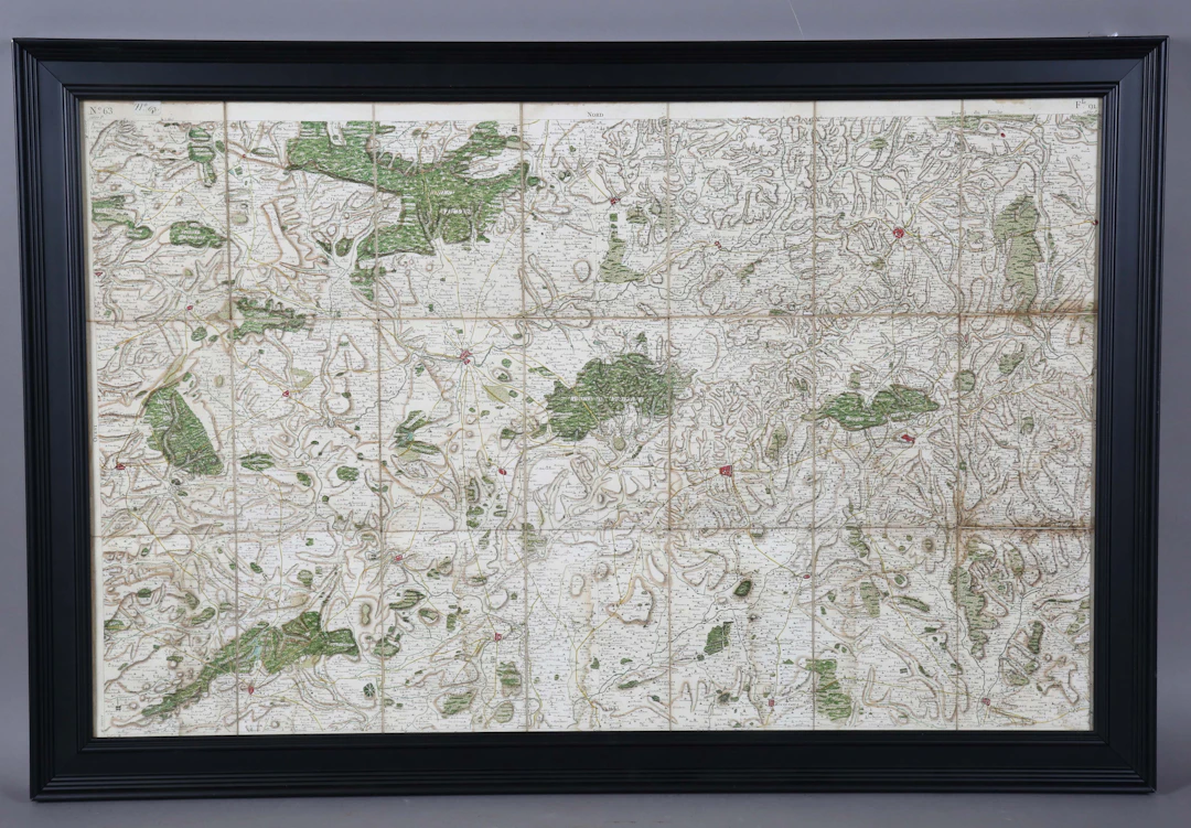 An 18th/19th century linen-backed printed and hand-coloured Cassini