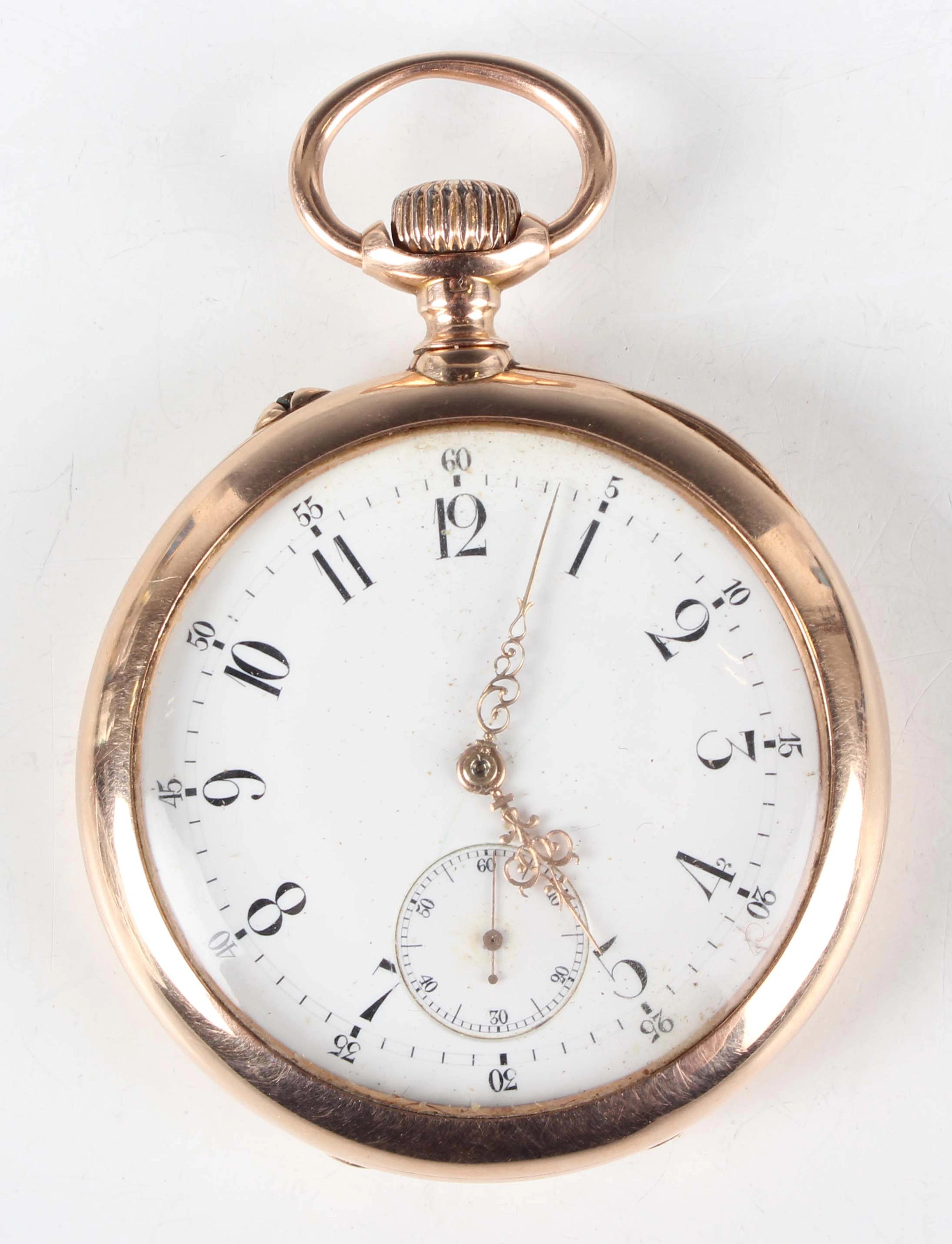 A Swiss gold cased keyless wind open-faced gentleman's pocket watch